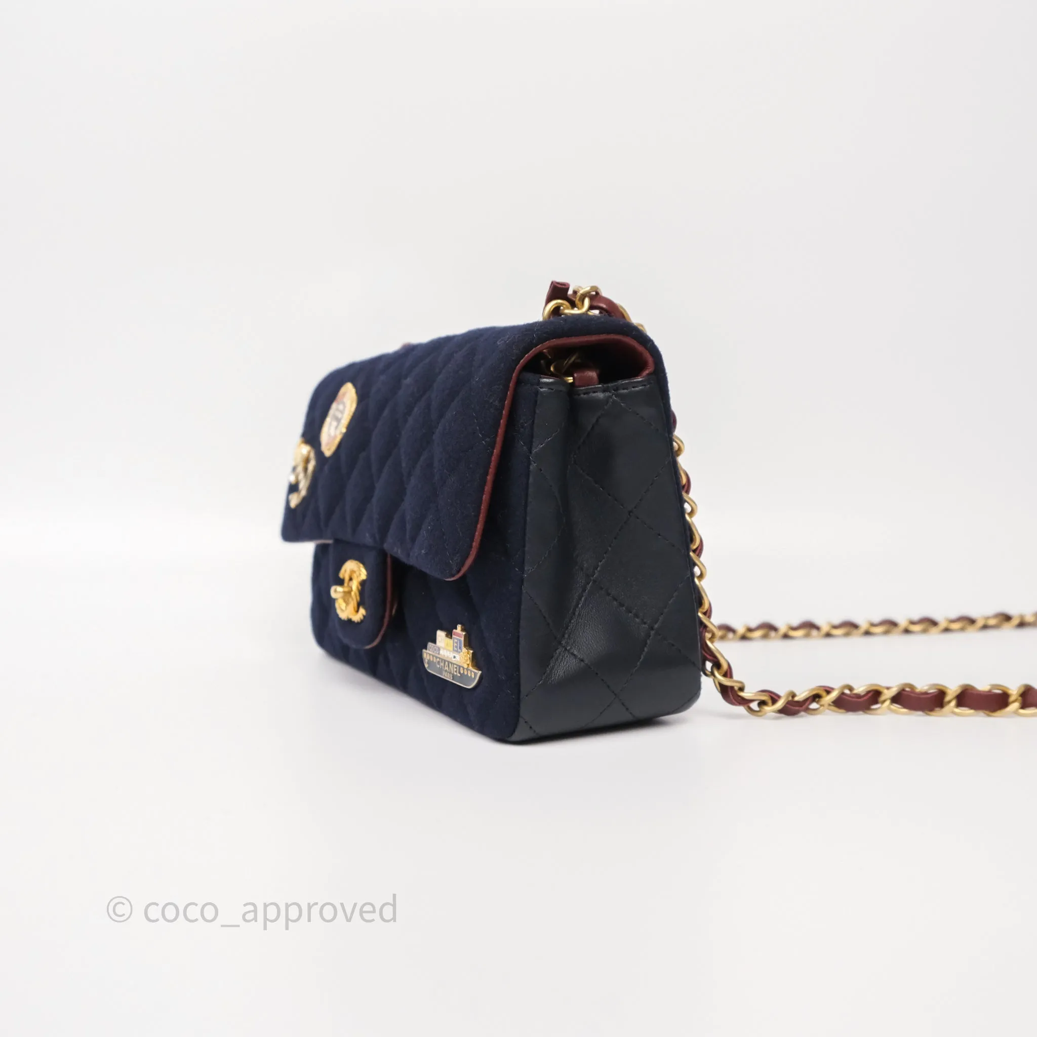 Chanel Paris-Hamburg Charms Mini Rectangular Flap Navy Wool 18C