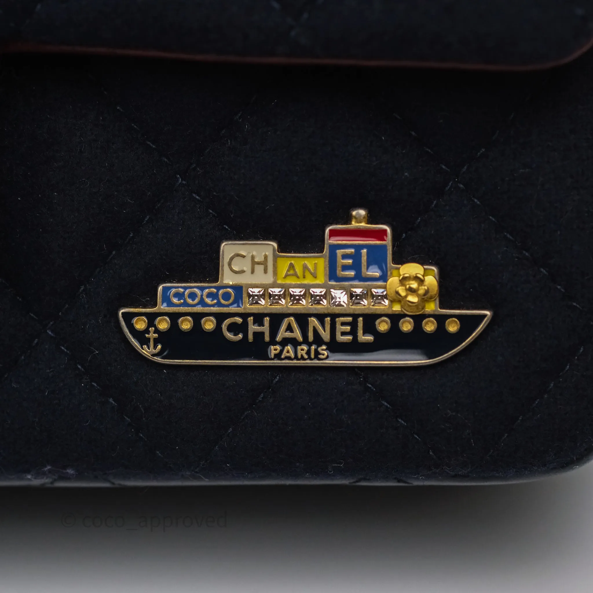 Chanel Paris-Hamburg Charms Mini Rectangular Flap Navy Wool 18C