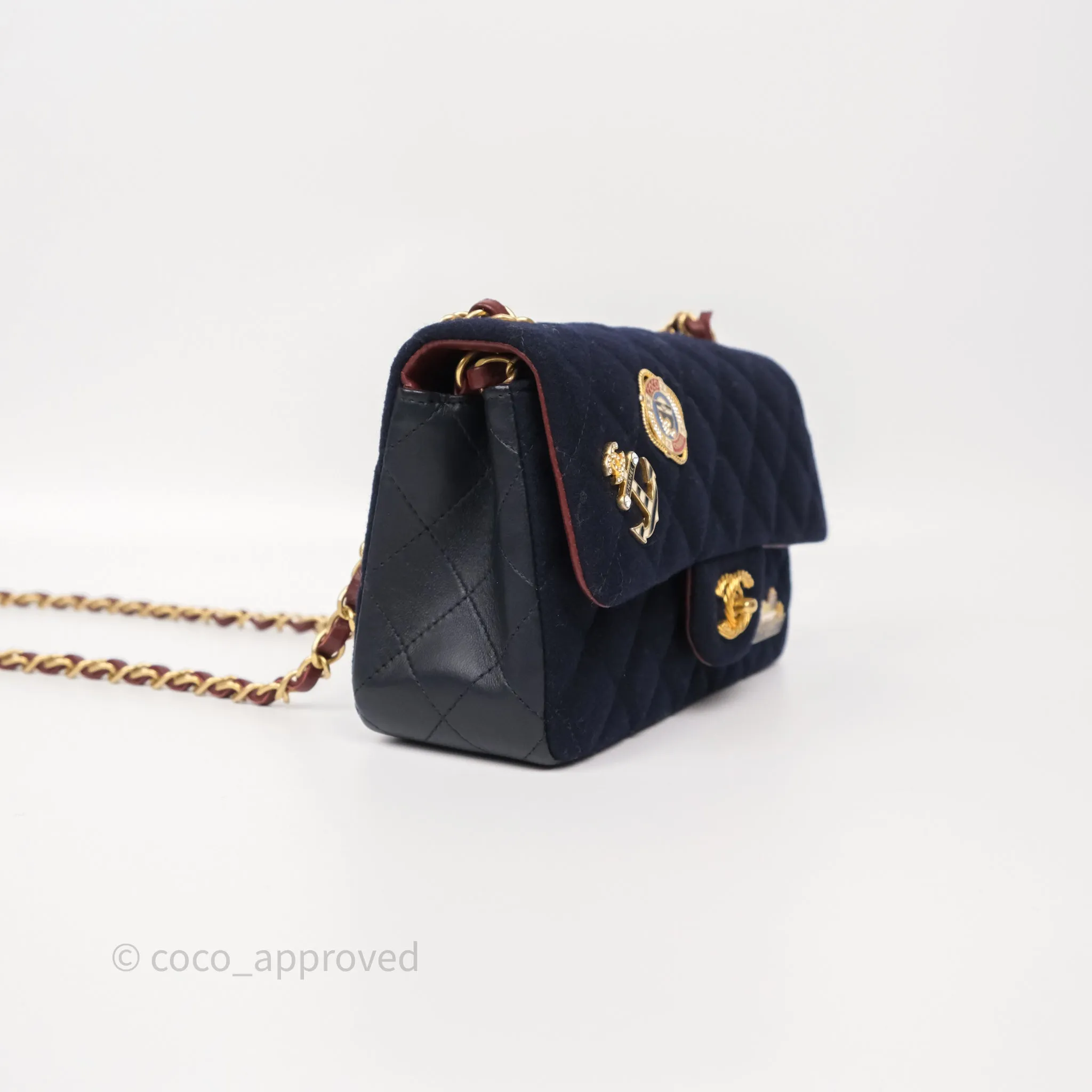 Chanel Paris-Hamburg Charms Mini Rectangular Flap Navy Wool 18C