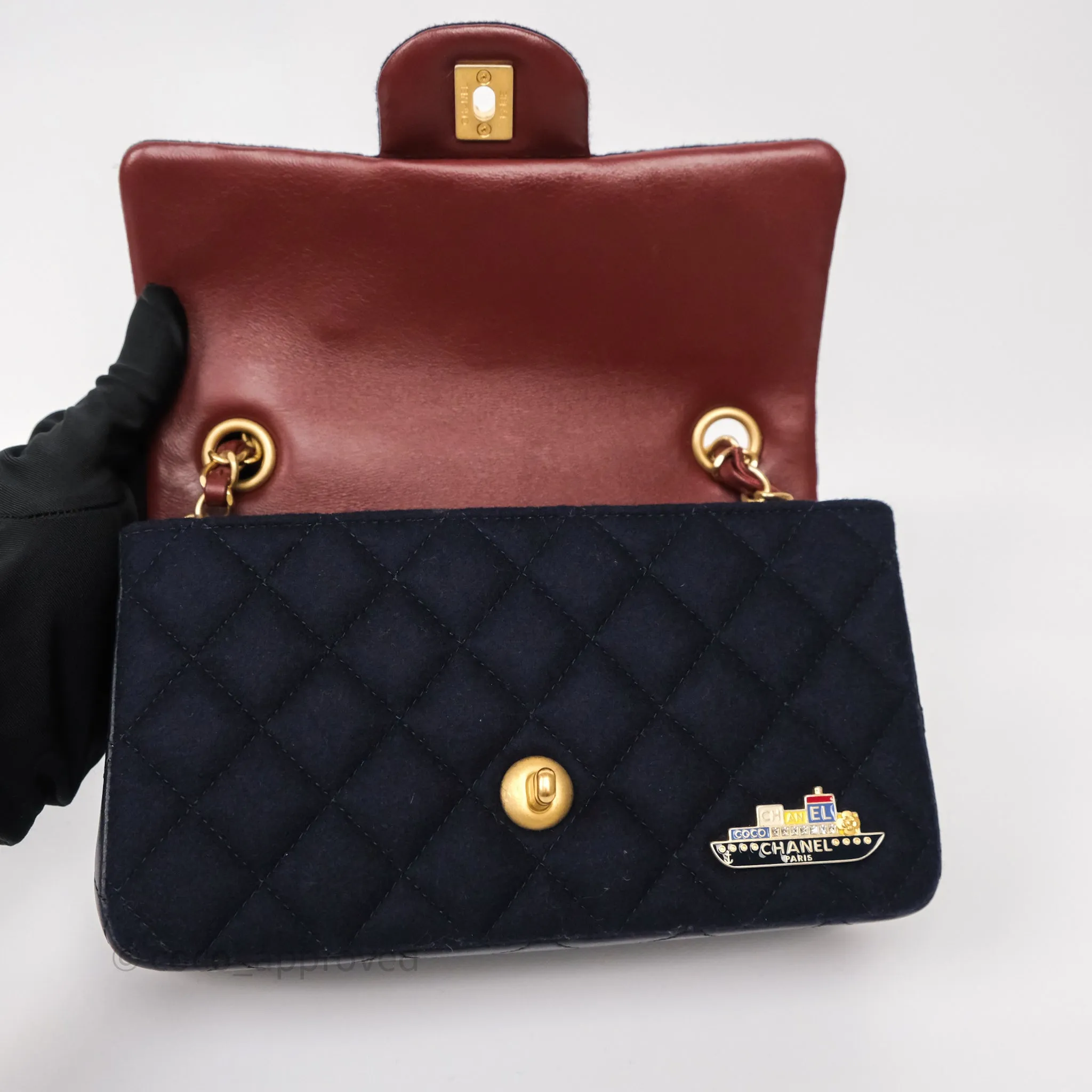 Chanel Paris-Hamburg Charms Mini Rectangular Flap Navy Wool 18C