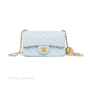 Chanel Pearl Crush Mini Rectangular Light Blue Lambskin Aged Gold Hardware