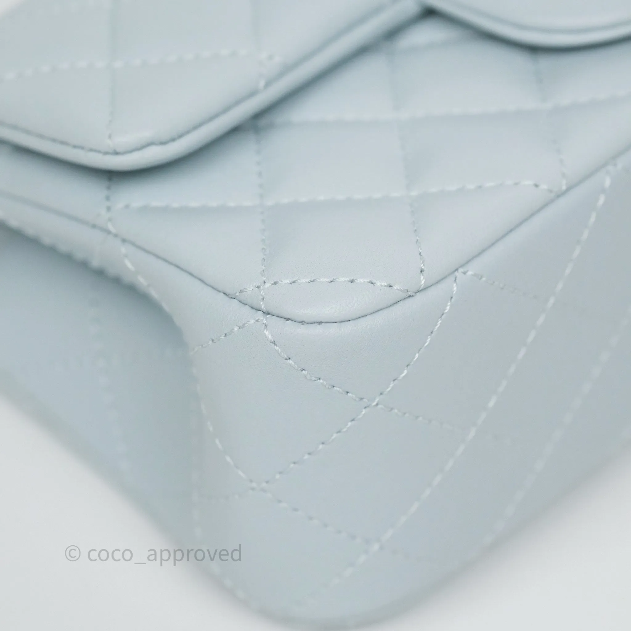 Chanel Pearl Crush Mini Rectangular Light Blue Lambskin Aged Gold Hardware