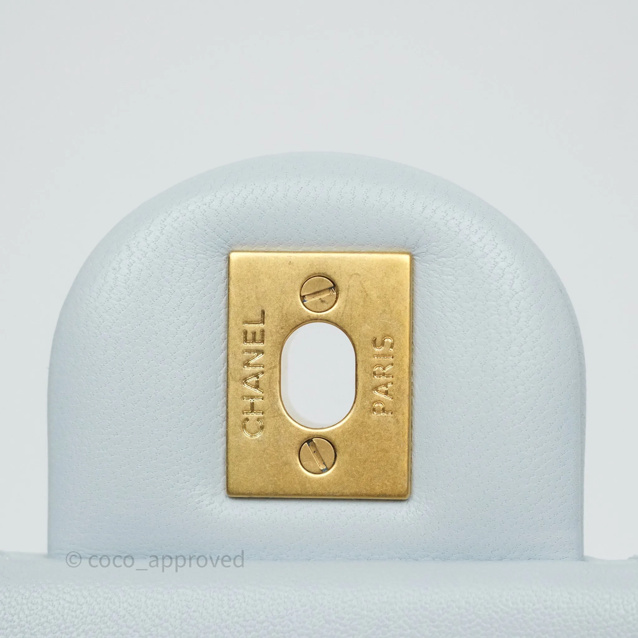 Chanel Pearl Crush Mini Rectangular Light Blue Lambskin Aged Gold Hardware