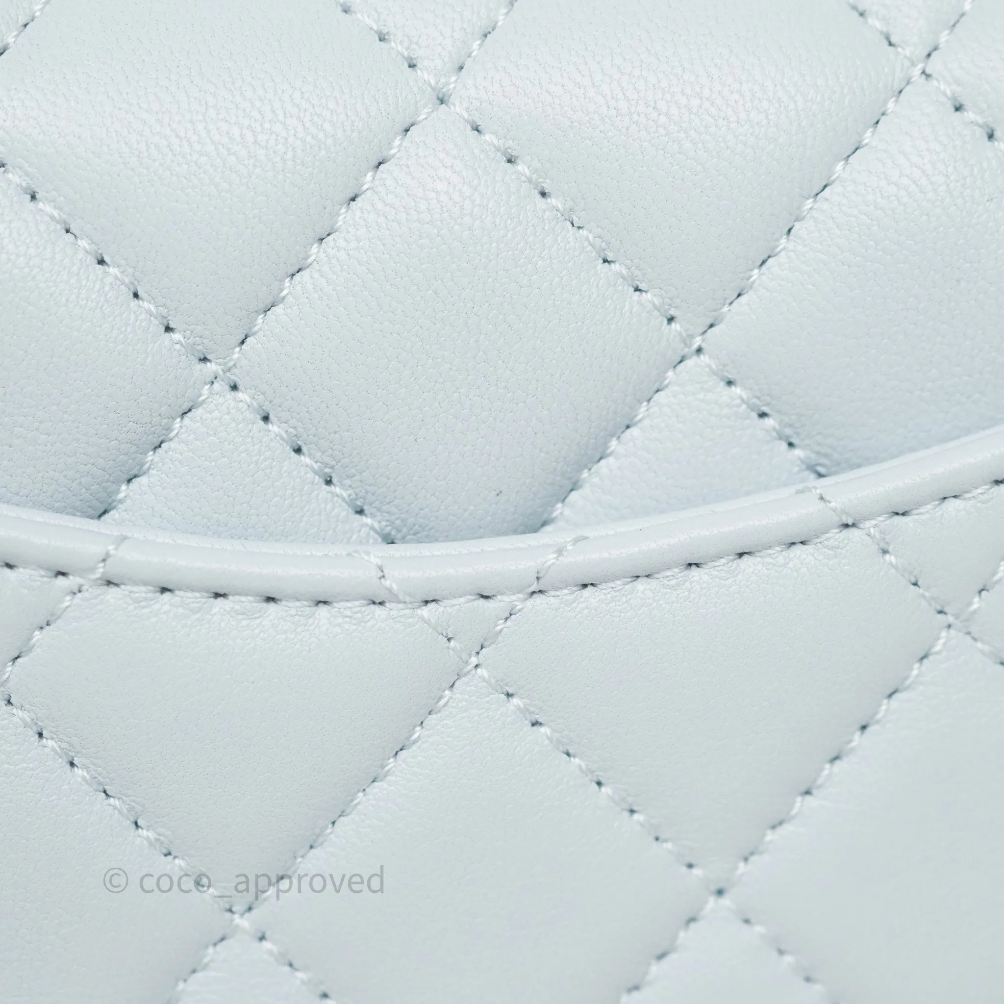 Chanel Pearl Crush Mini Rectangular Light Blue Lambskin Aged Gold Hardware