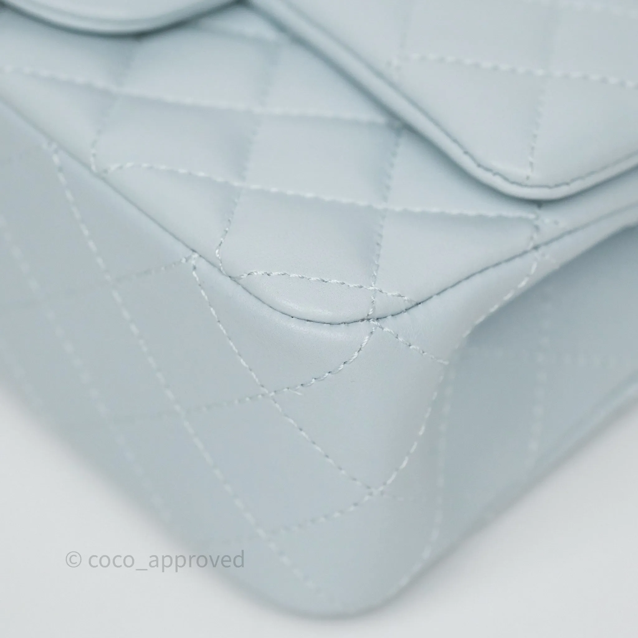 Chanel Pearl Crush Mini Rectangular Light Blue Lambskin Aged Gold Hardware