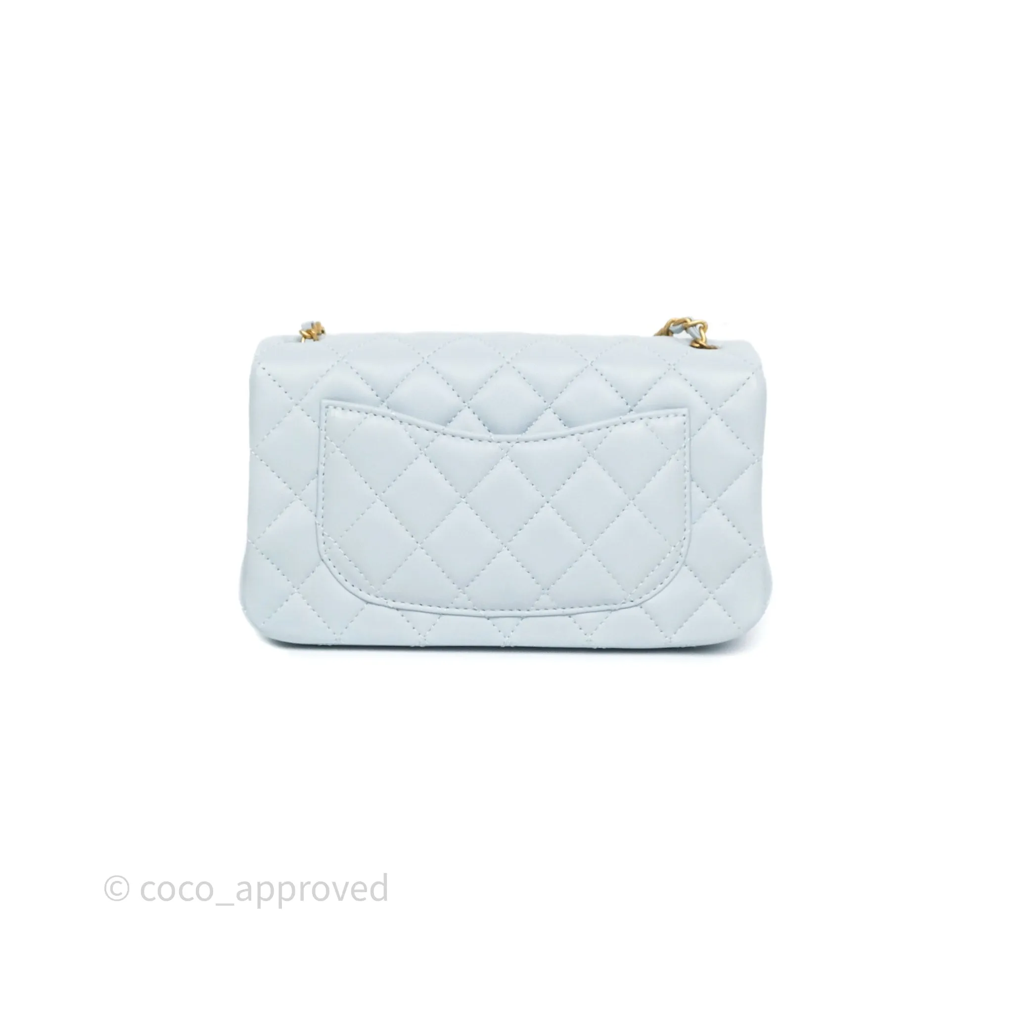 Chanel Pearl Crush Mini Rectangular Light Blue Lambskin Aged Gold Hardware