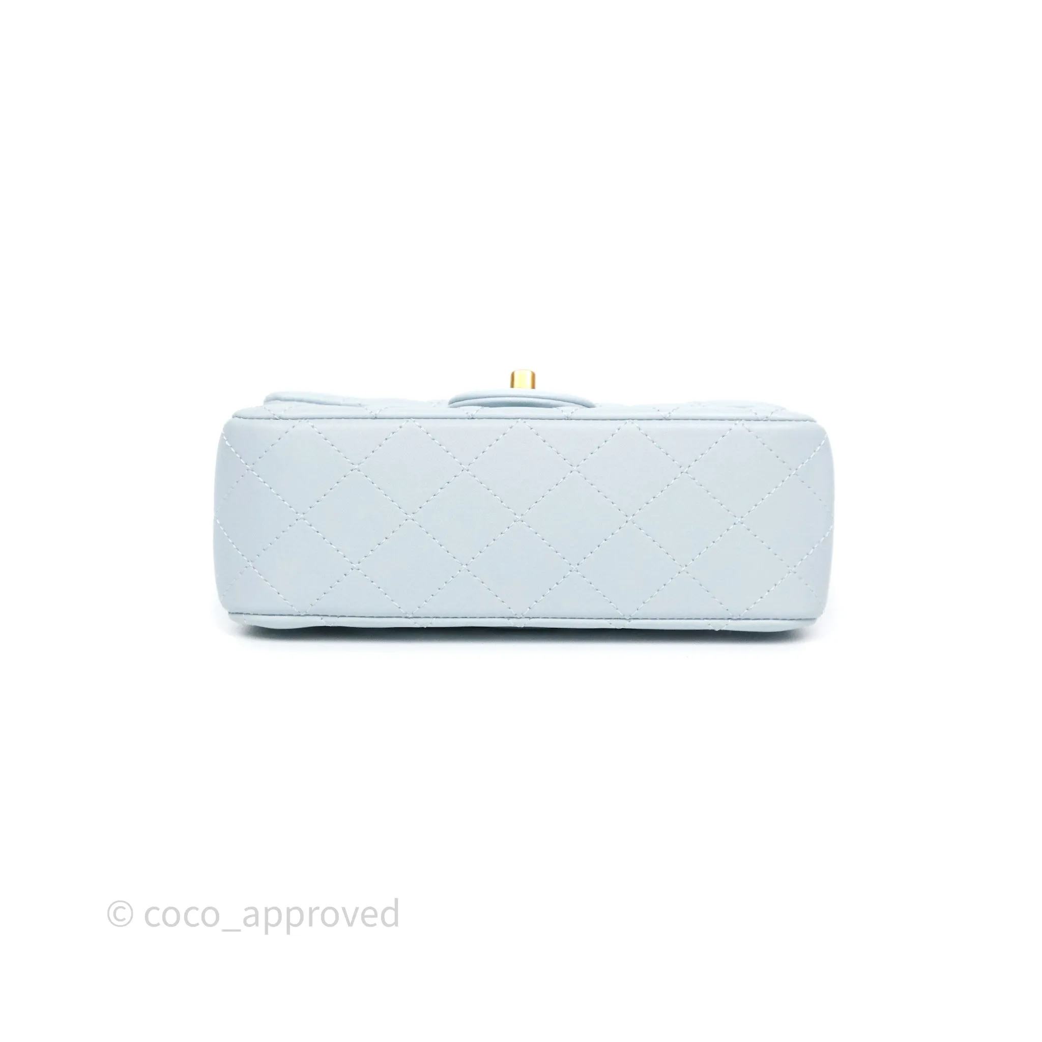 Chanel Pearl Crush Mini Rectangular Light Blue Lambskin Aged Gold Hardware