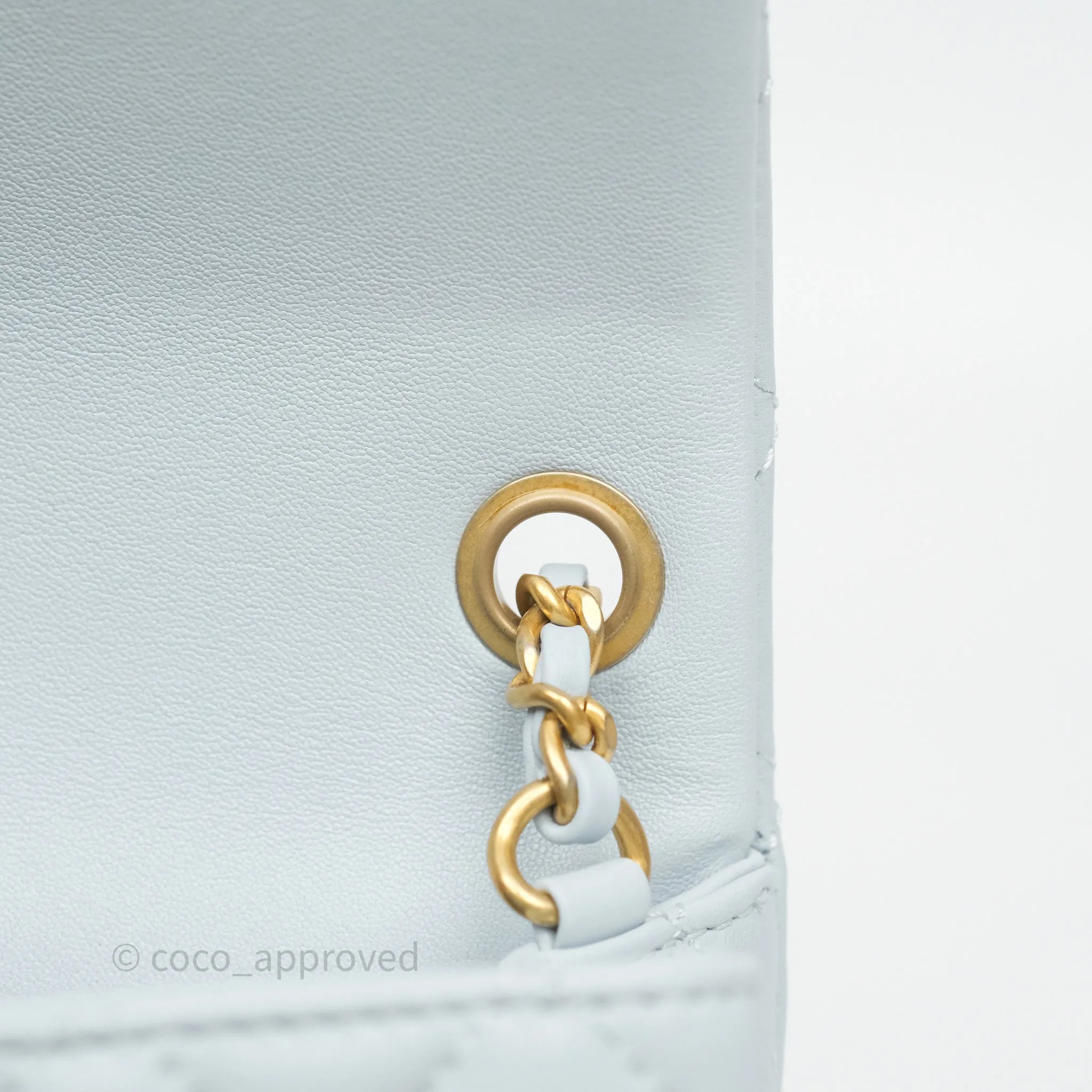 Chanel Pearl Crush Mini Rectangular Light Blue Lambskin Aged Gold Hardware