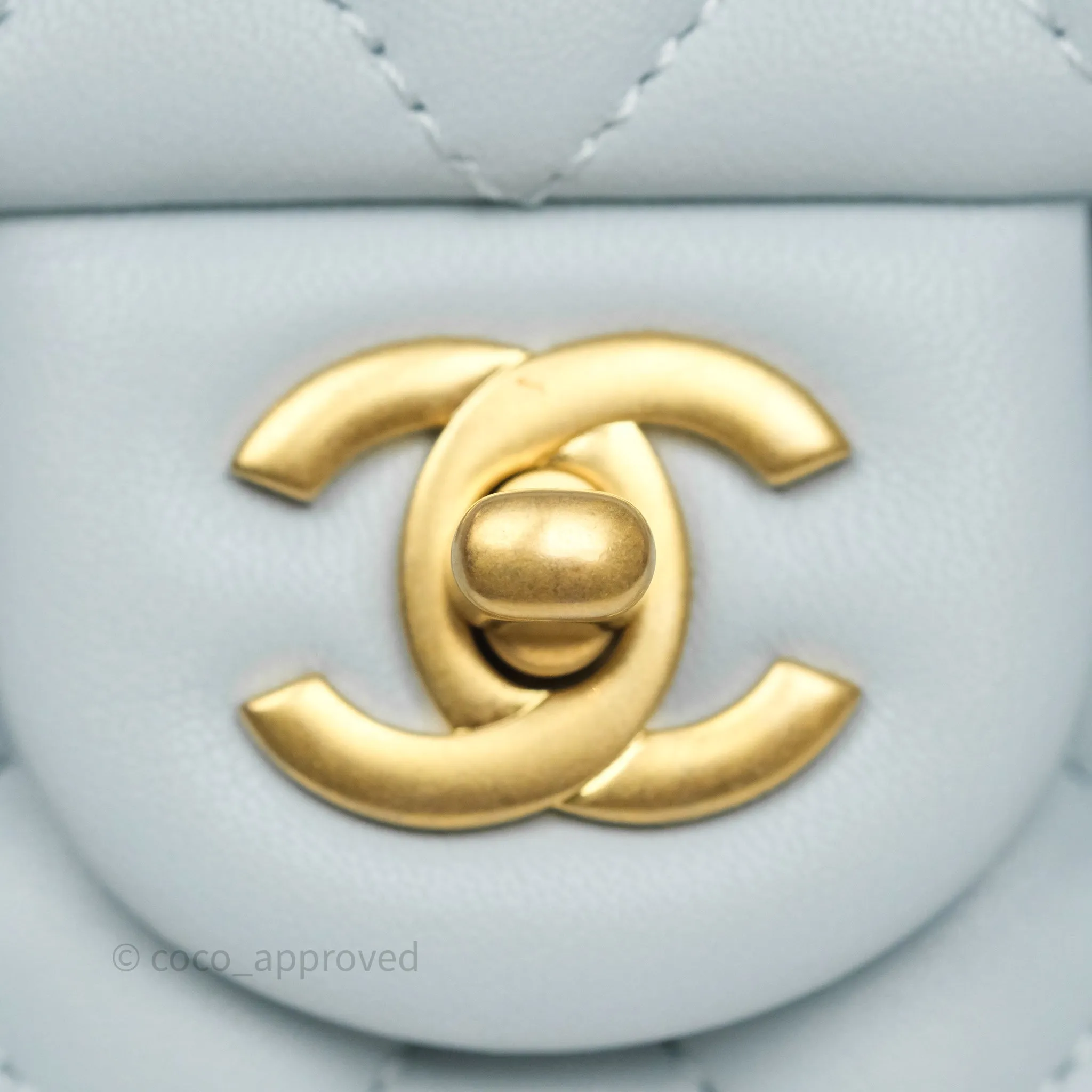 Chanel Pearl Crush Mini Rectangular Light Blue Lambskin Aged Gold Hardware