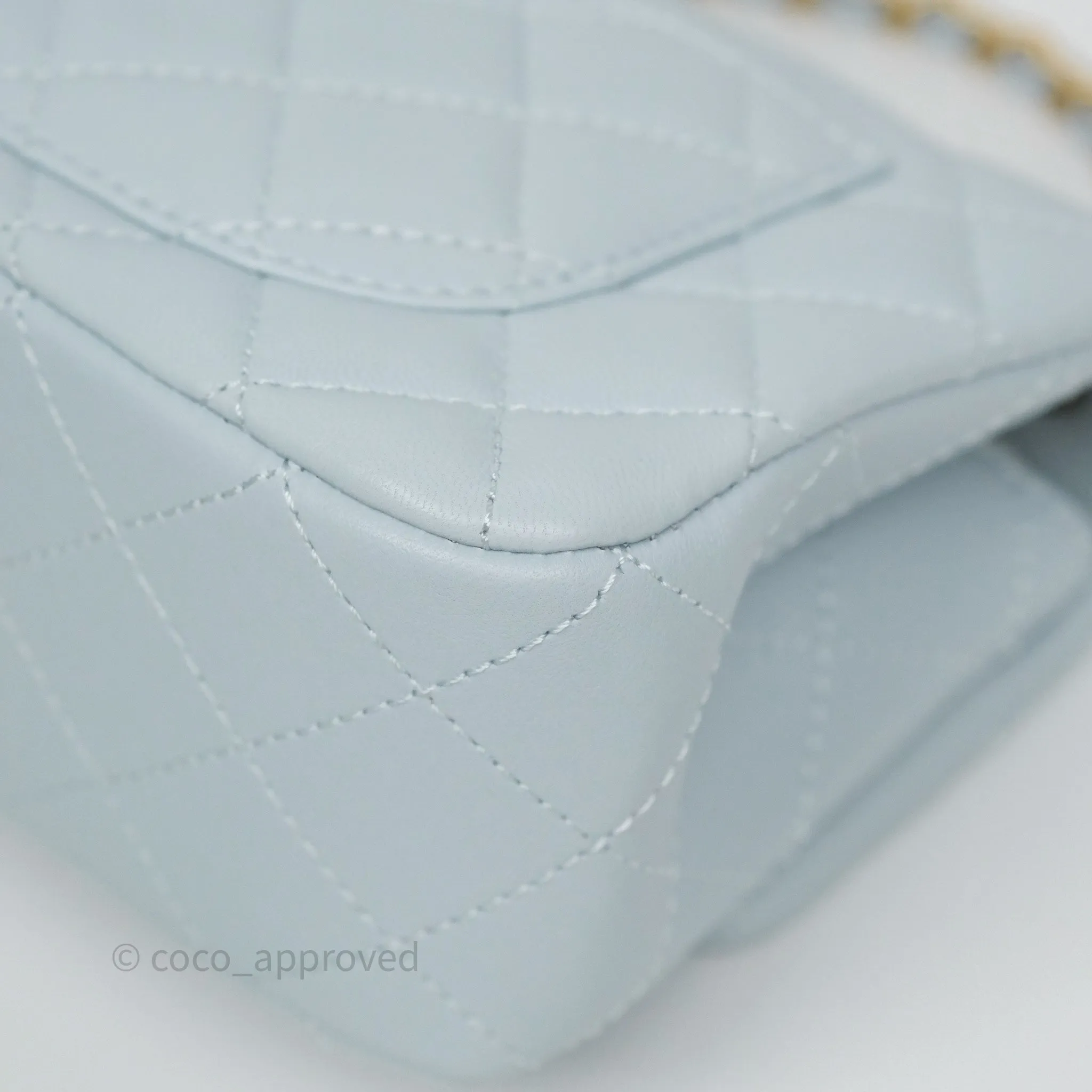 Chanel Pearl Crush Mini Rectangular Light Blue Lambskin Aged Gold Hardware