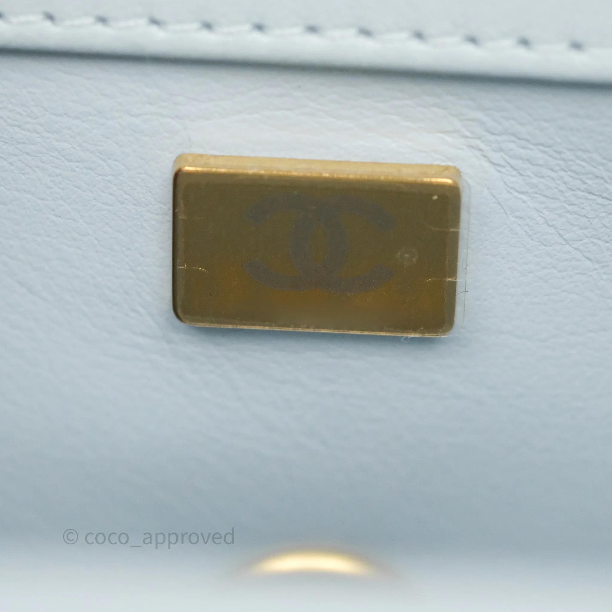 Chanel Pearl Crush Mini Rectangular Light Blue Lambskin Aged Gold Hardware