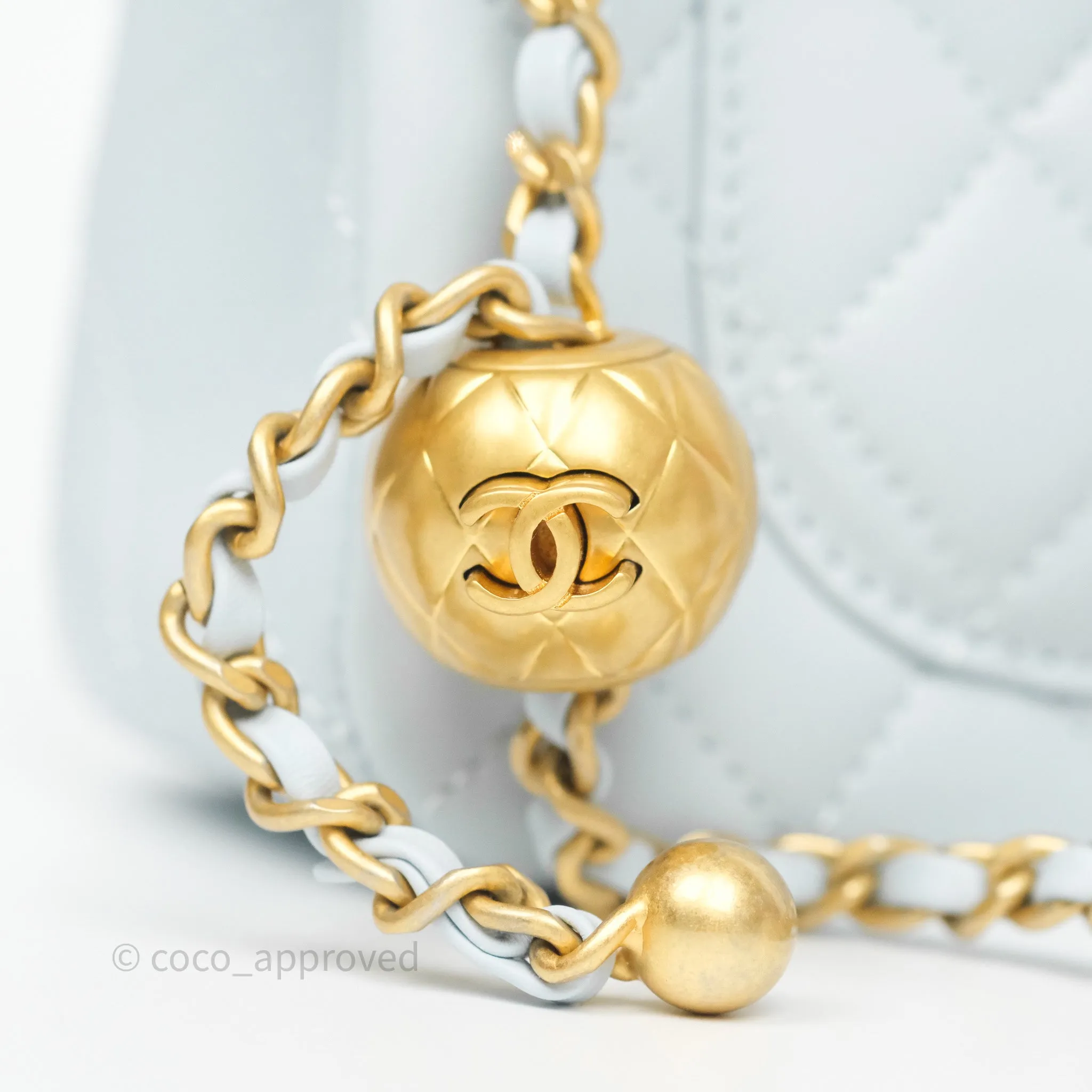 Chanel Pearl Crush Mini Rectangular Light Blue Lambskin Aged Gold Hardware