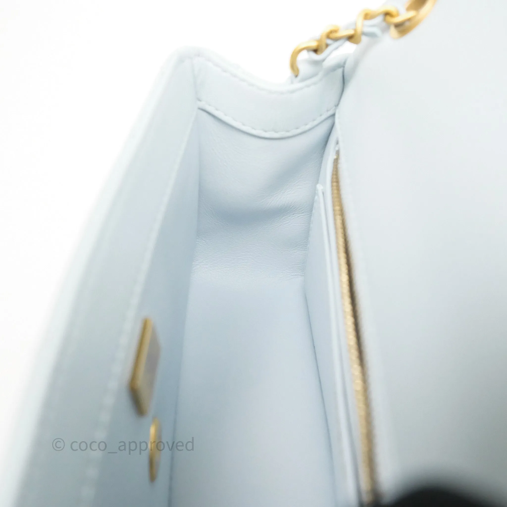 Chanel Pearl Crush Mini Rectangular Light Blue Lambskin Aged Gold Hardware
