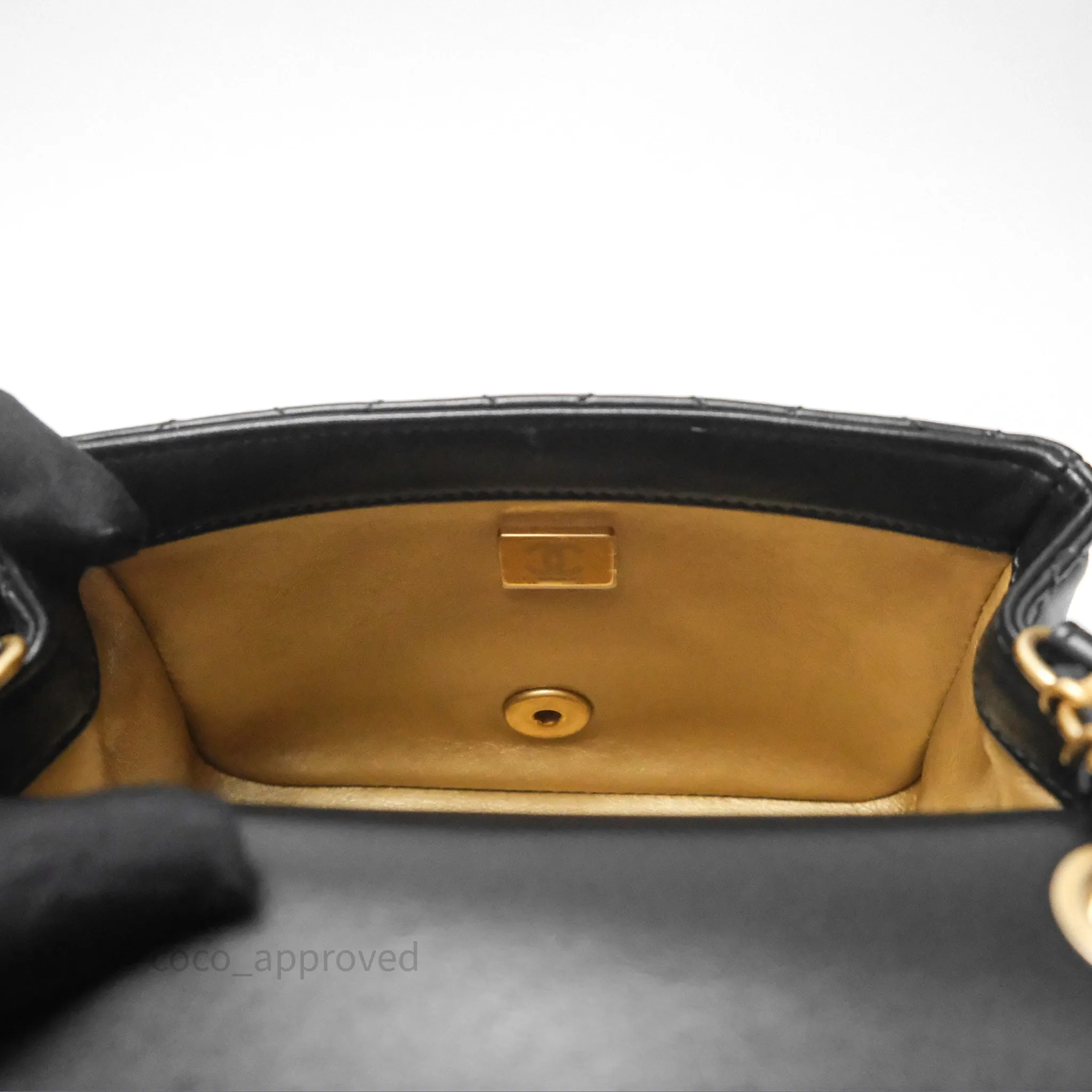 Chanel Pearl Crush Mini Square Quilted Black Lambskin Aged Gold Hardware