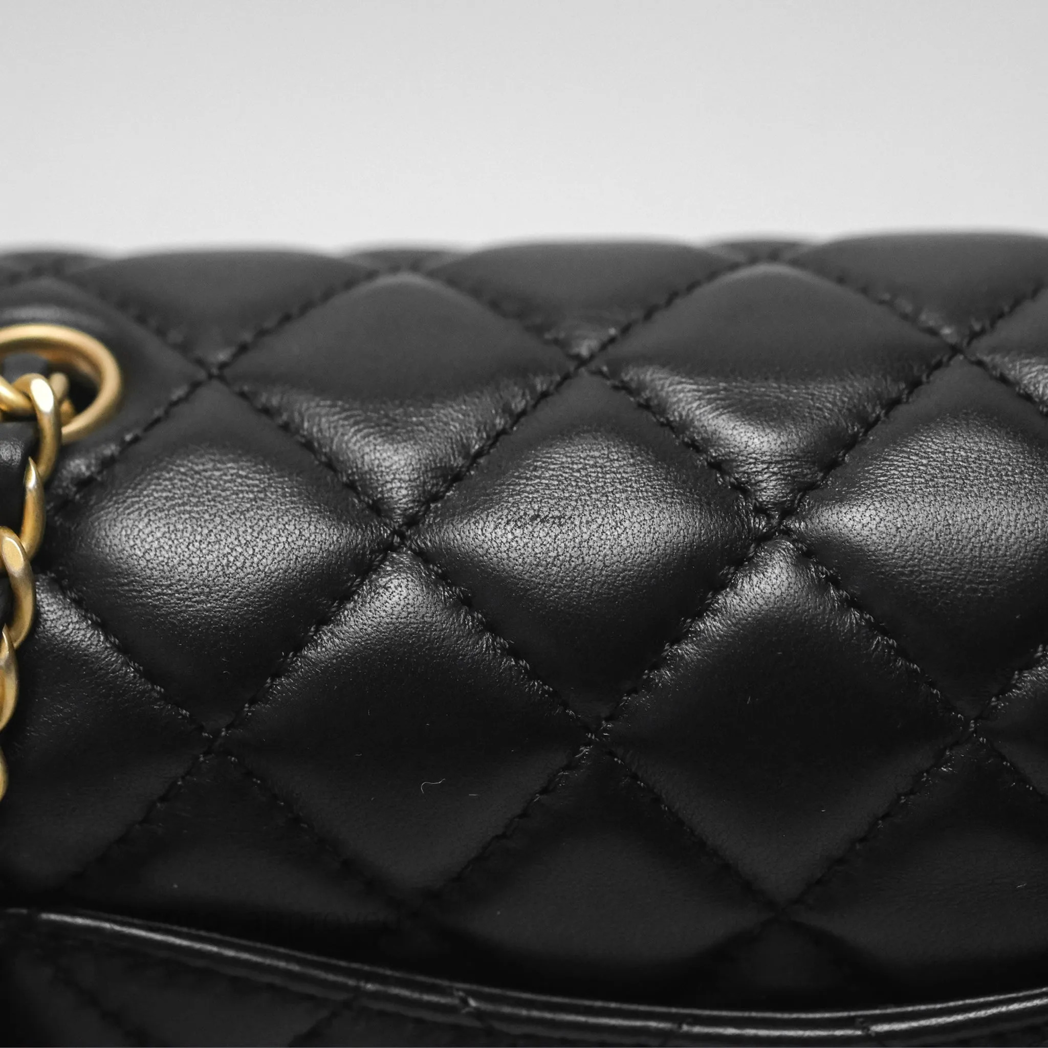 Chanel Pearl Crush Mini Square Quilted Black Lambskin Aged Gold Hardware