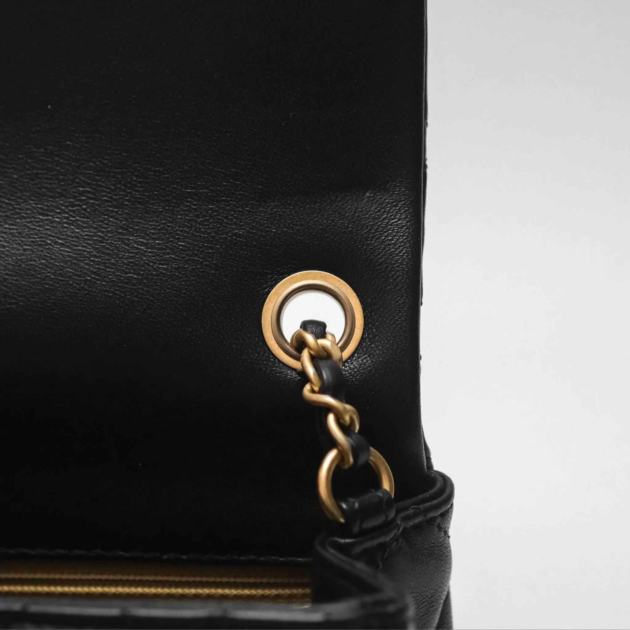 Chanel Pearl Crush Mini Square Quilted Black Lambskin Aged Gold Hardware