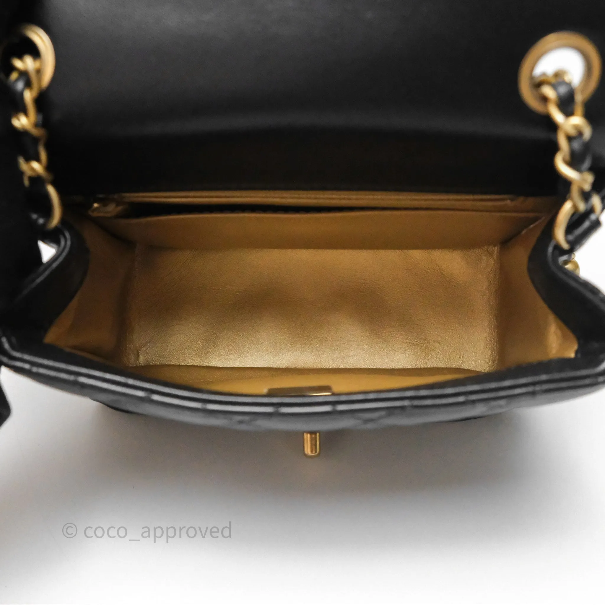 Chanel Pearl Crush Mini Square Quilted Black Lambskin Aged Gold Hardware