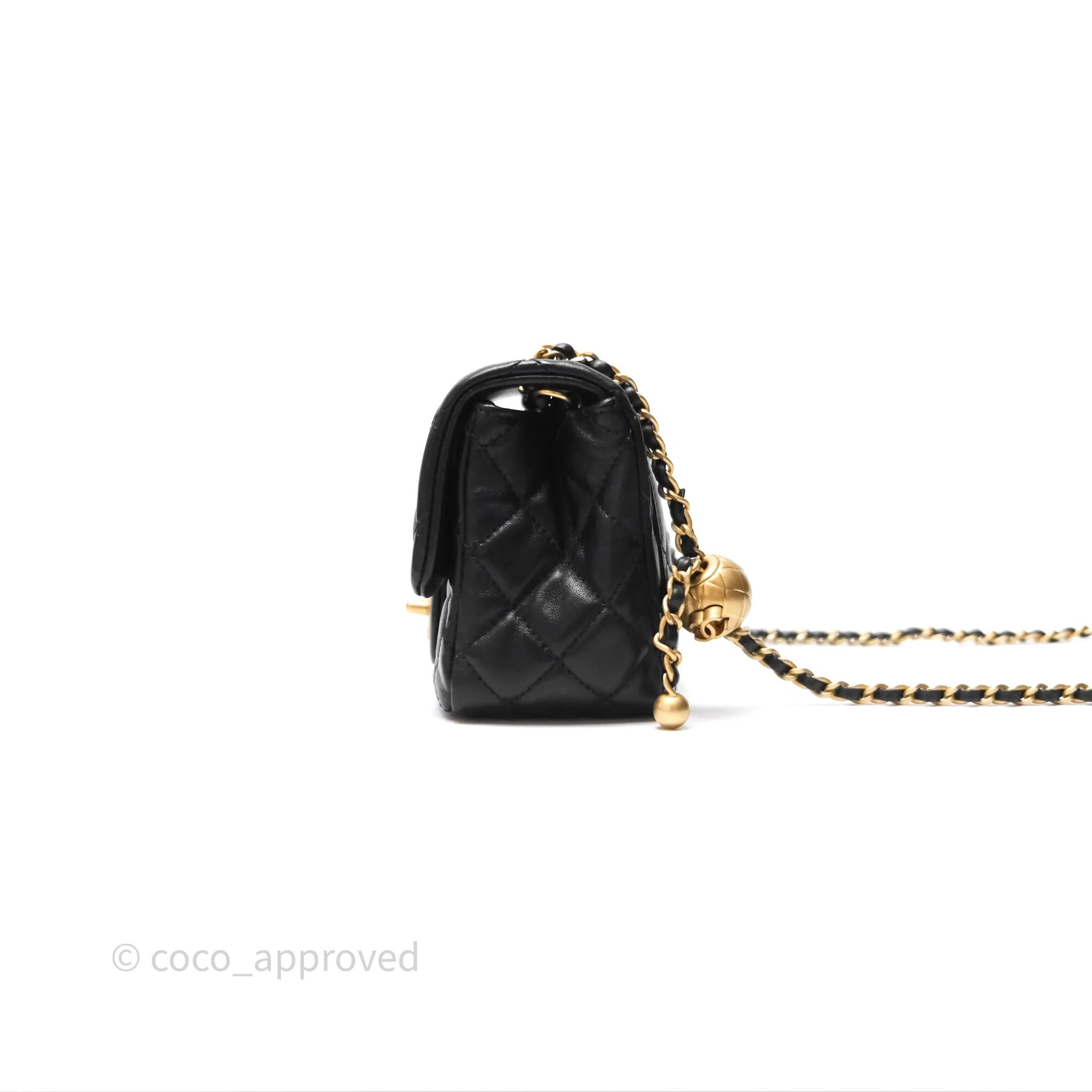 Chanel Pearl Crush Mini Square Quilted Black Lambskin Aged Gold Hardware