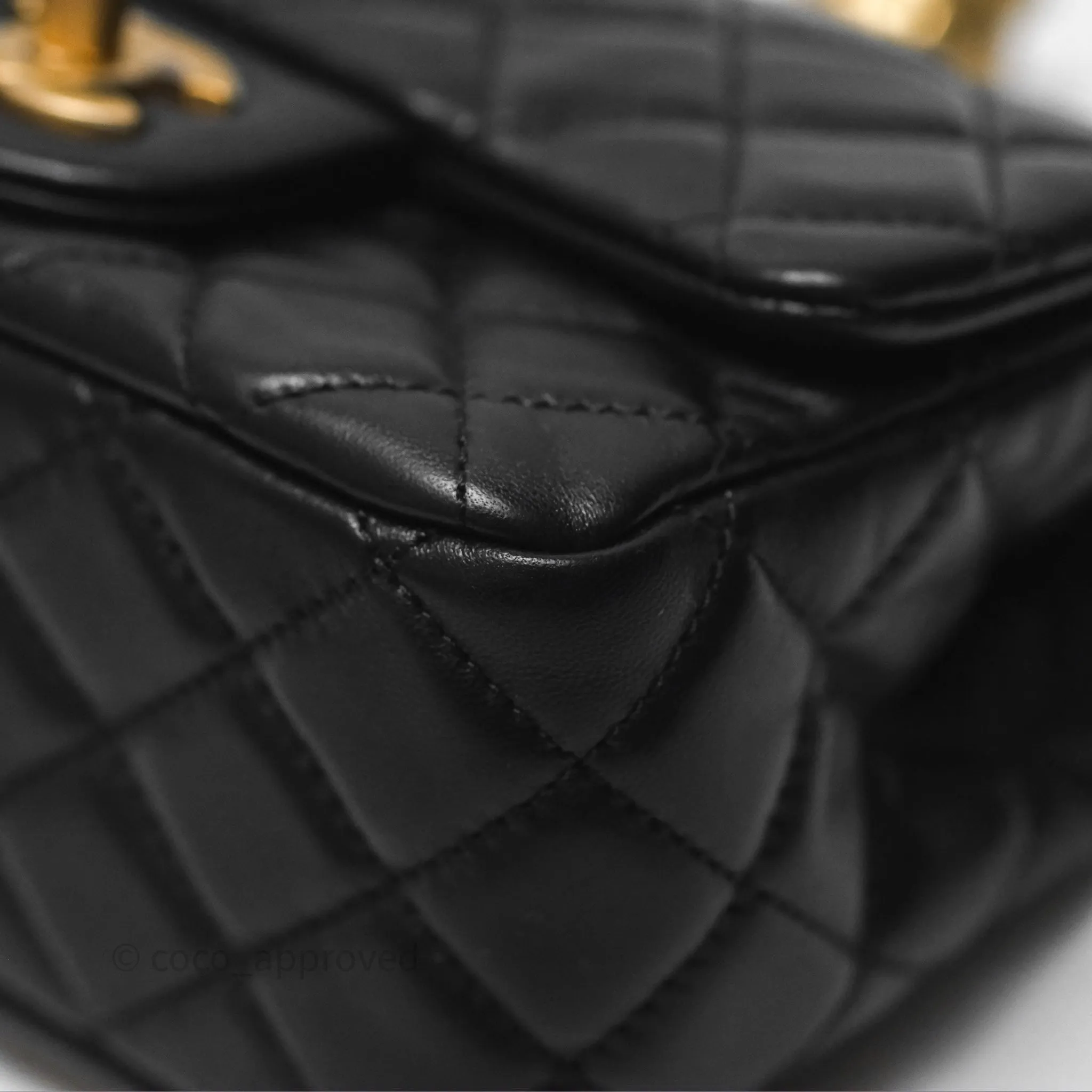 Chanel Pearl Crush Mini Square Quilted Black Lambskin Aged Gold Hardware