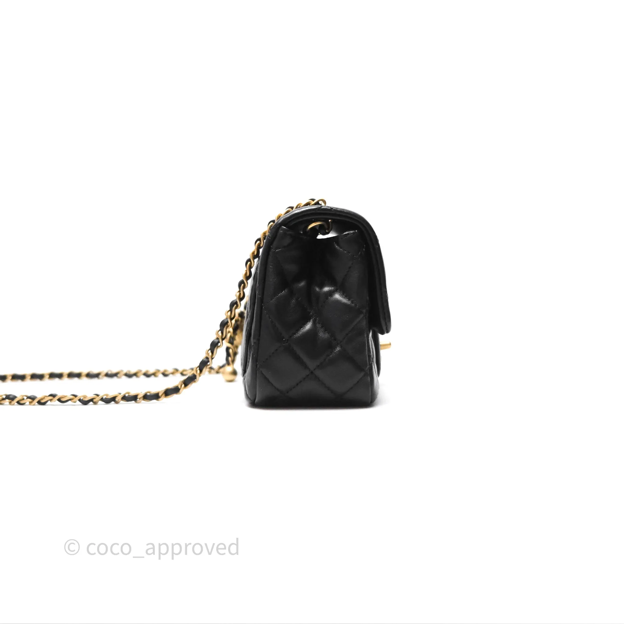 Chanel Pearl Crush Mini Square Quilted Black Lambskin Aged Gold Hardware