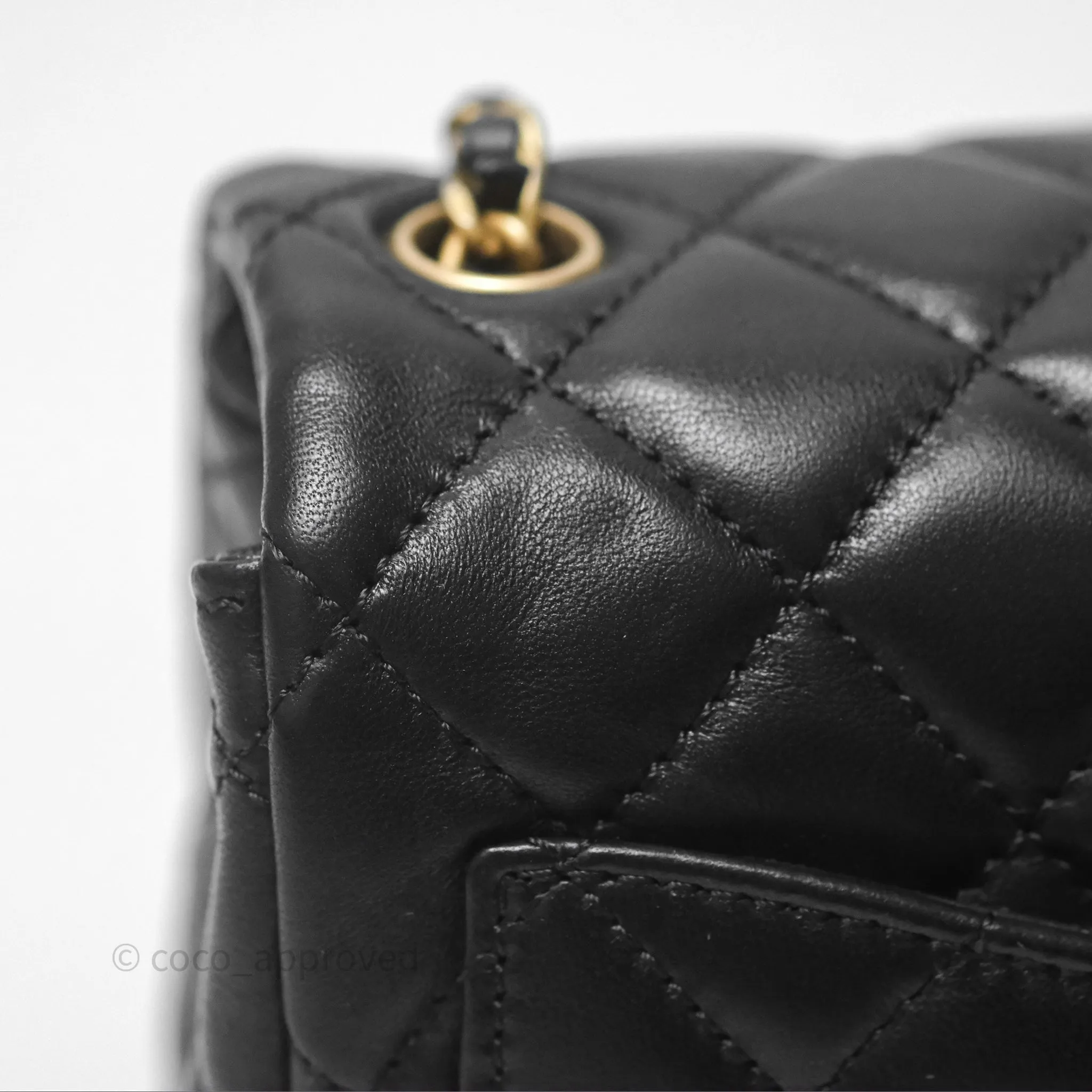 Chanel Pearl Crush Mini Square Quilted Black Lambskin Aged Gold Hardware
