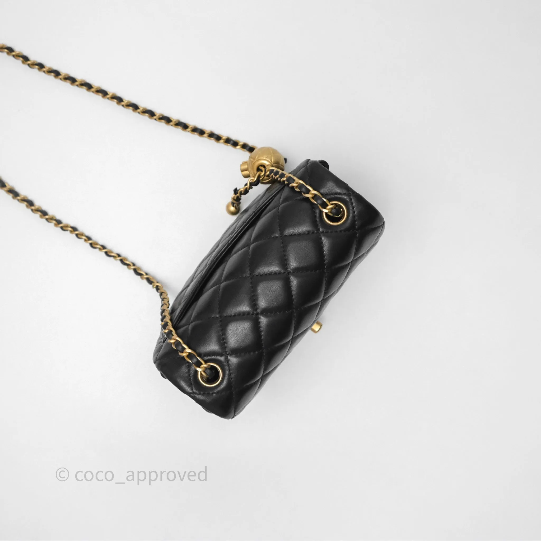 Chanel Pearl Crush Mini Square Quilted Black Lambskin Aged Gold Hardware