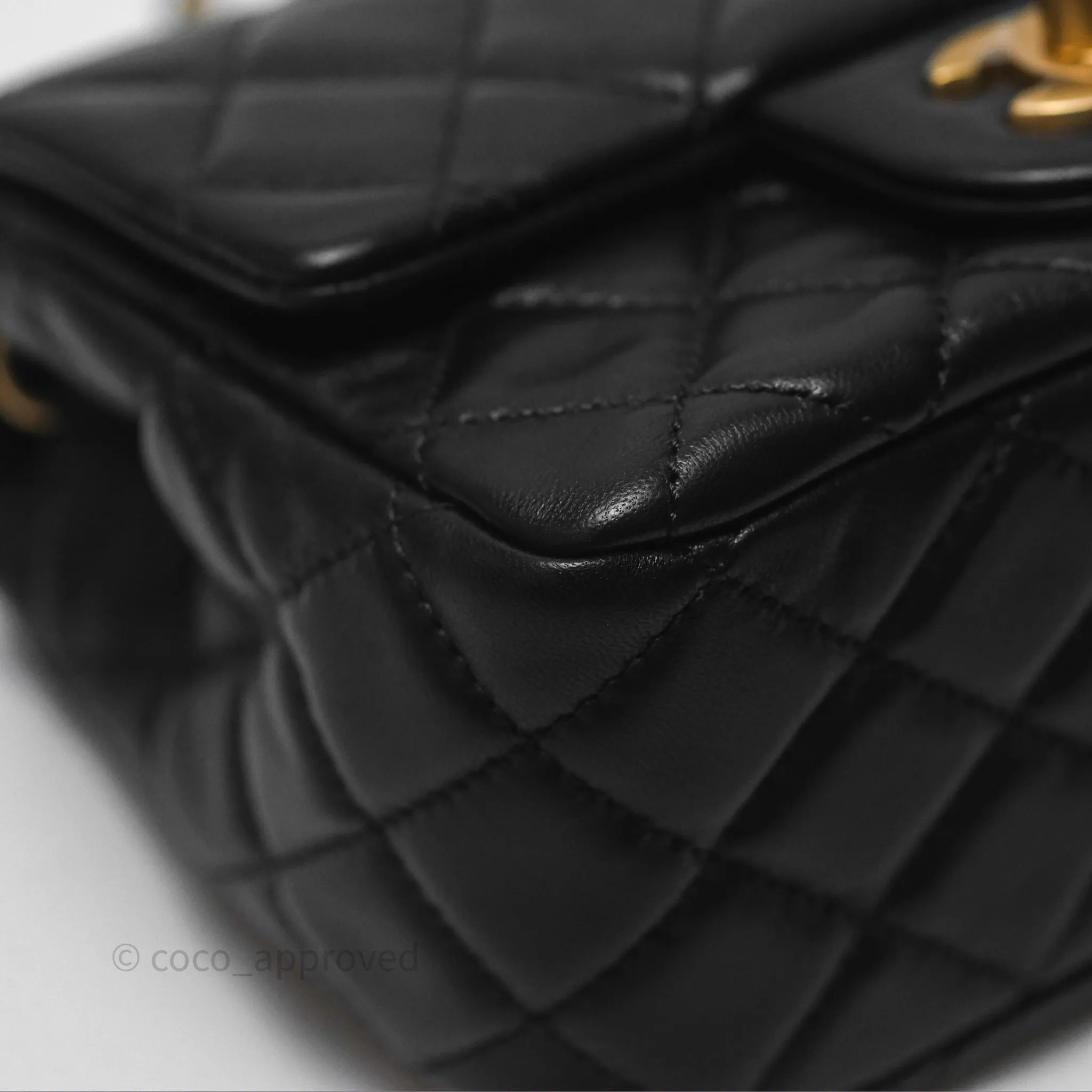 Chanel Pearl Crush Mini Square Quilted Black Lambskin Aged Gold Hardware