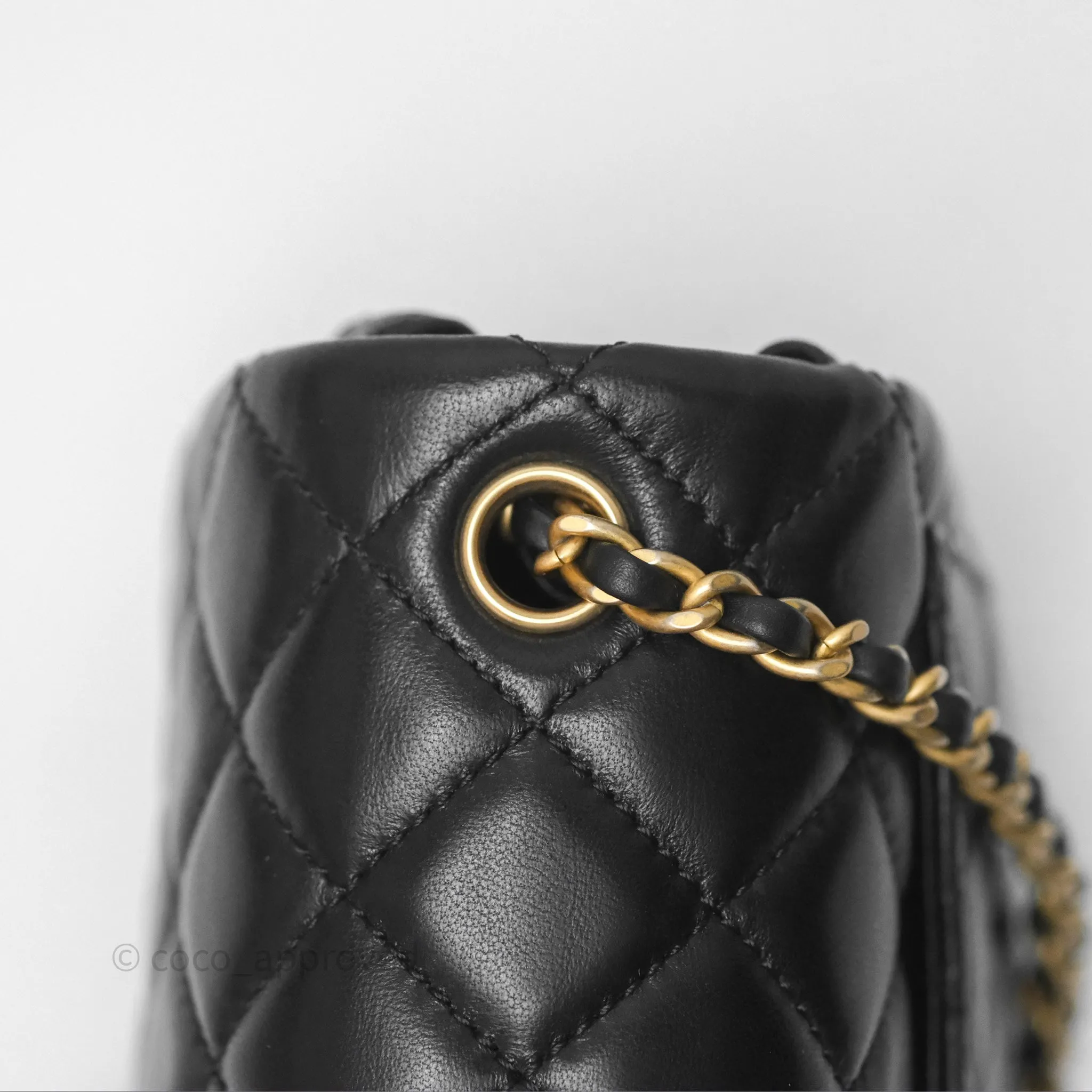 Chanel Pearl Crush Mini Square Quilted Black Lambskin Aged Gold Hardware