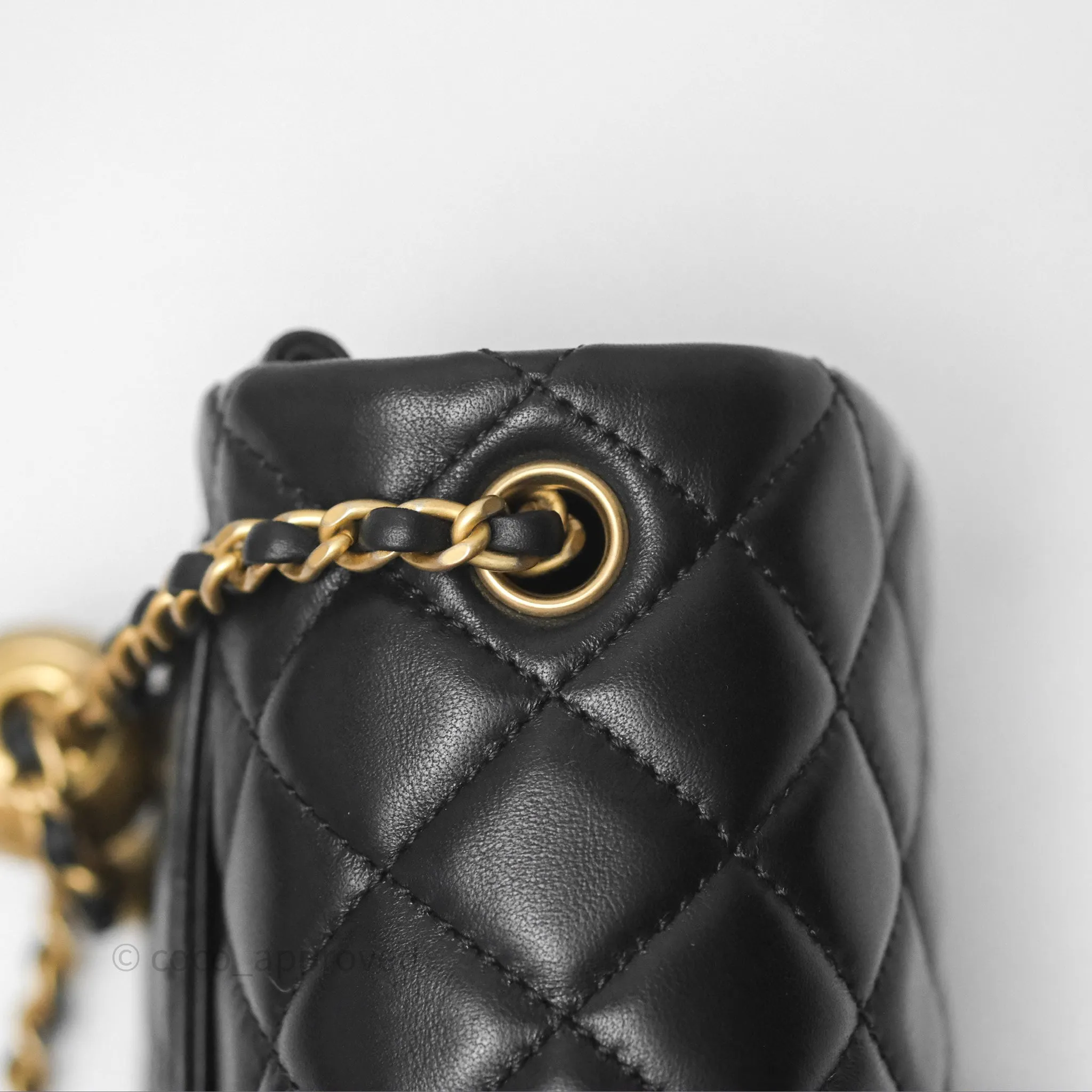 Chanel Pearl Crush Mini Square Quilted Black Lambskin Aged Gold Hardware