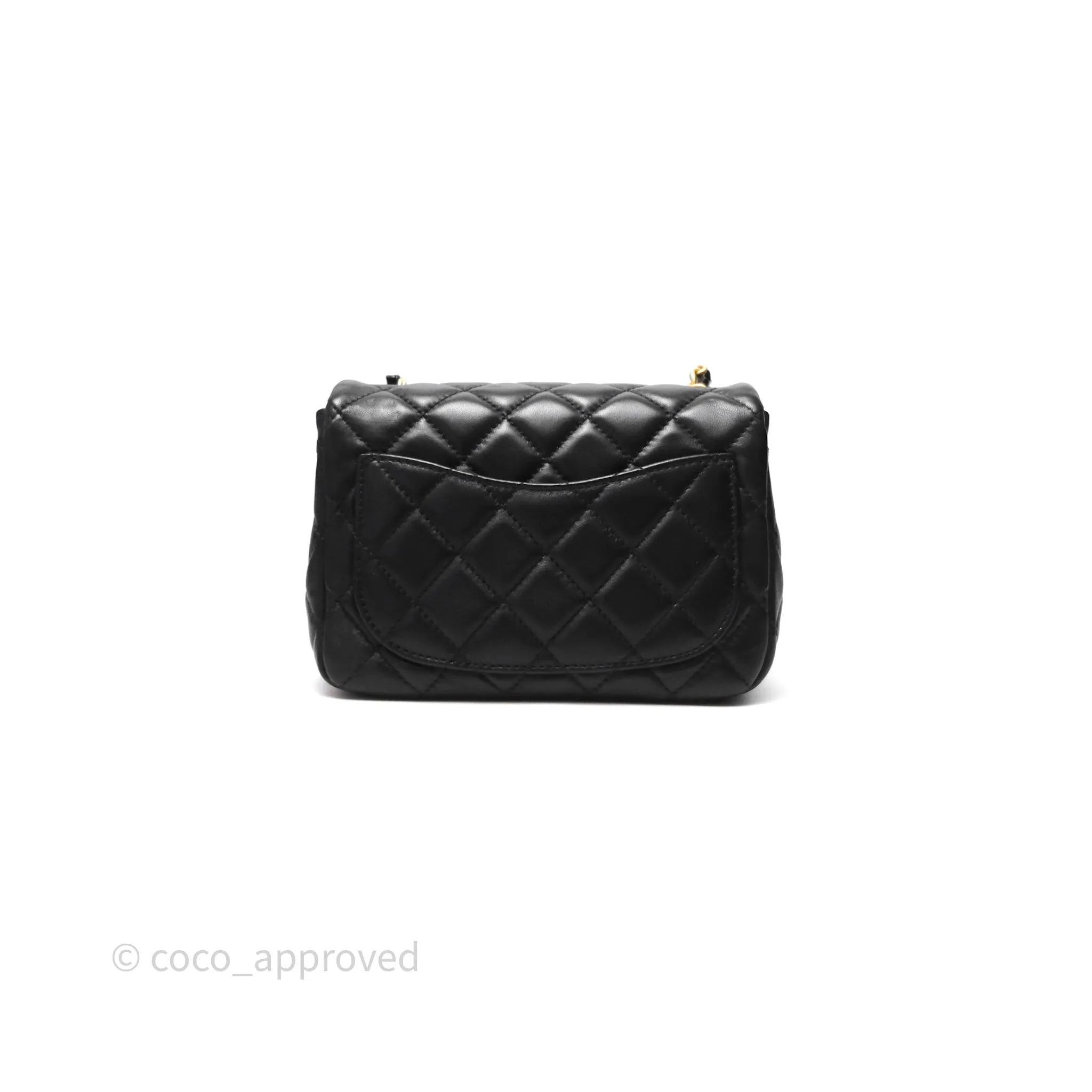 Chanel Pearl Crush Mini Square Quilted Black Lambskin Aged Gold Hardware