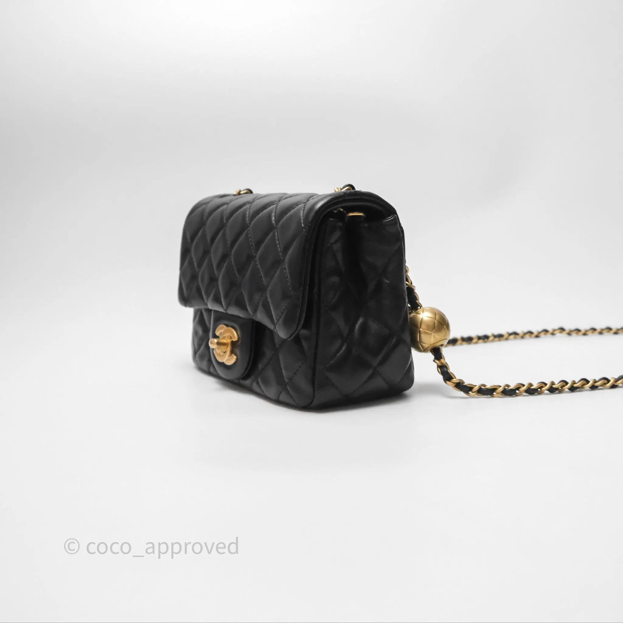 Chanel Pearl Crush Mini Square Quilted Black Lambskin Aged Gold Hardware