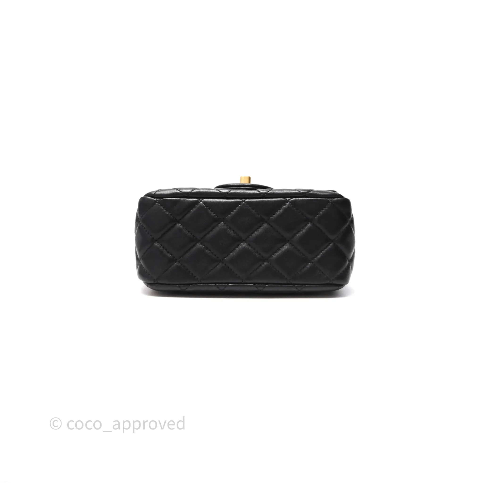 Chanel Pearl Crush Mini Square Quilted Black Lambskin Aged Gold Hardware