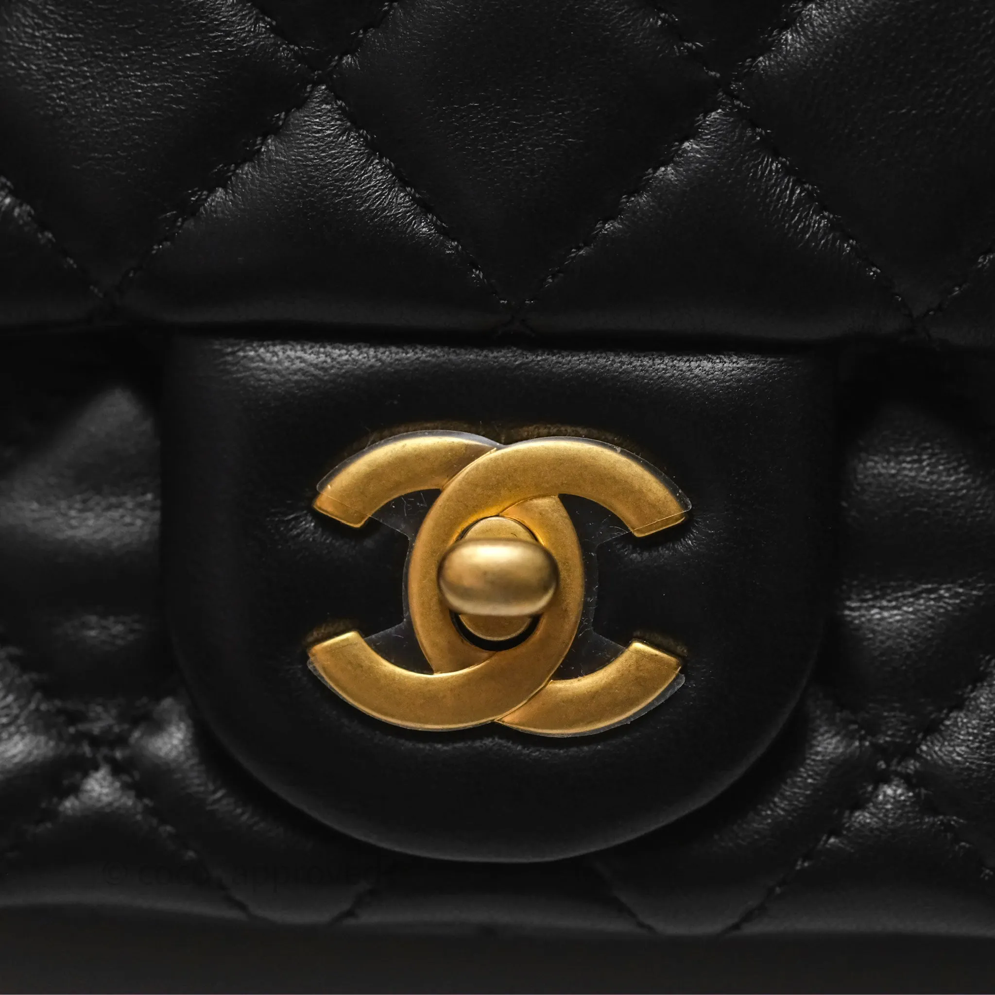Chanel Pearl Crush Mini Square Quilted Black Lambskin Aged Gold Hardware