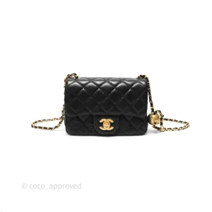 Chanel Pearl Crush Mini Square Quilted Black Lambskin Aged Gold Hardware