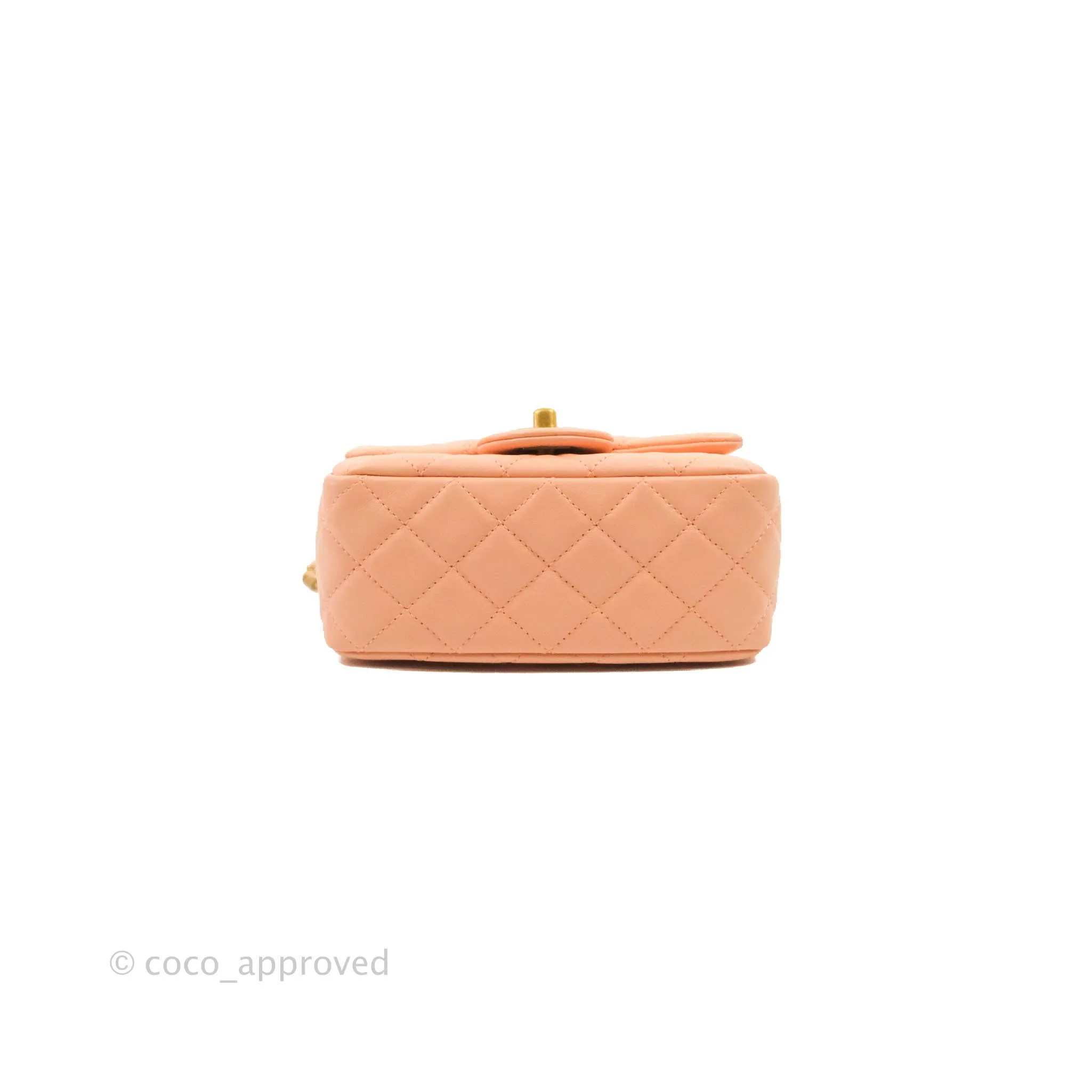 Chanel Pearl Crush Mini Square Quilted Peach Beige Lambskin Aged Gold Hardware