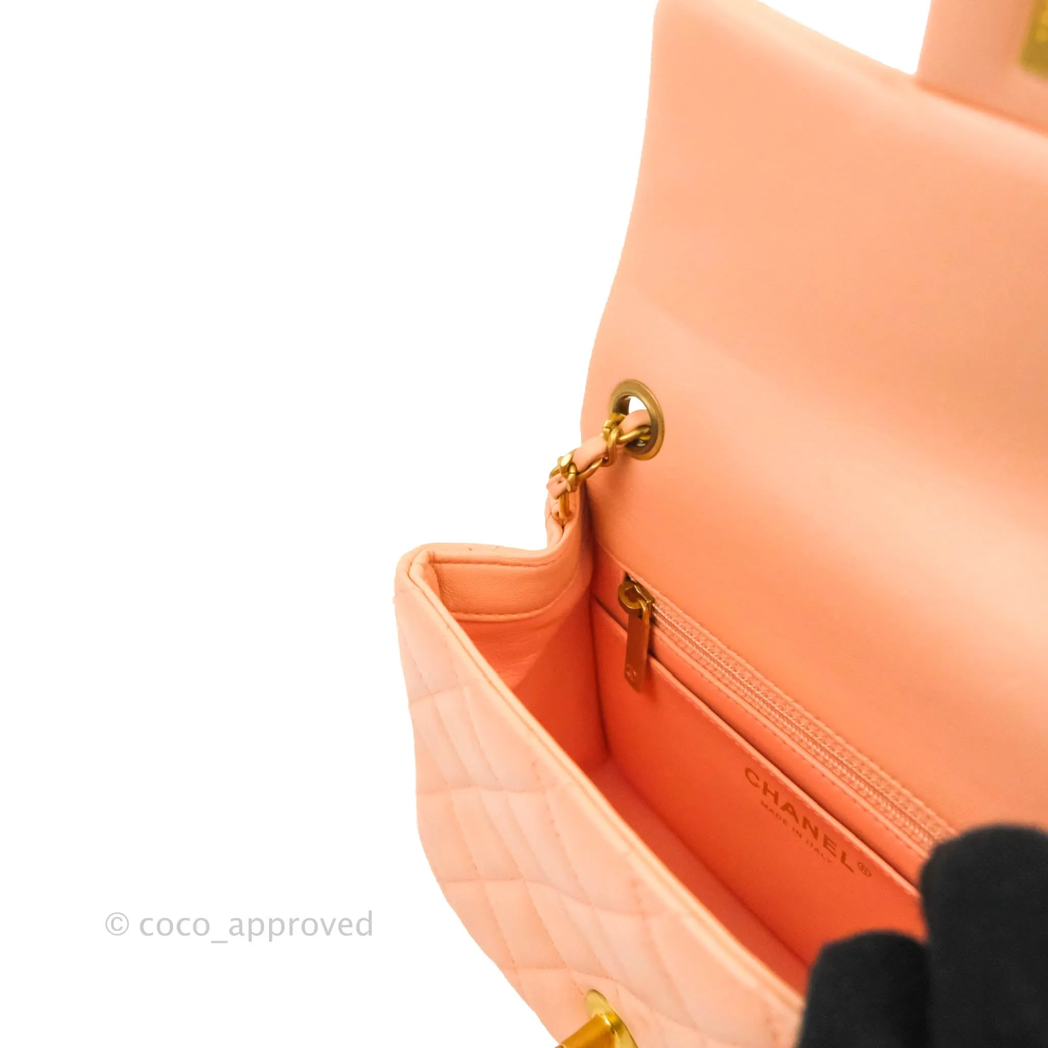 Chanel Pearl Crush Mini Square Quilted Peach Beige Lambskin Aged Gold Hardware