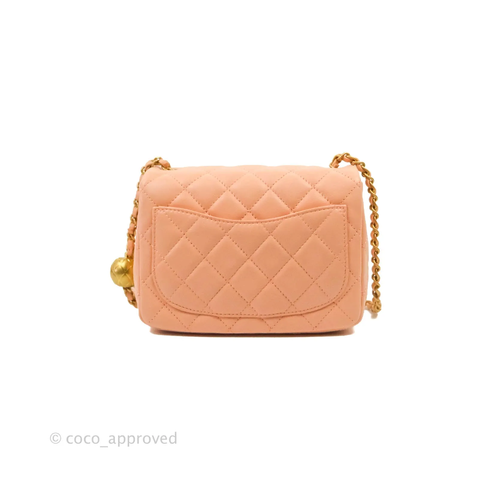 Chanel Pearl Crush Mini Square Quilted Peach Beige Lambskin Aged Gold Hardware