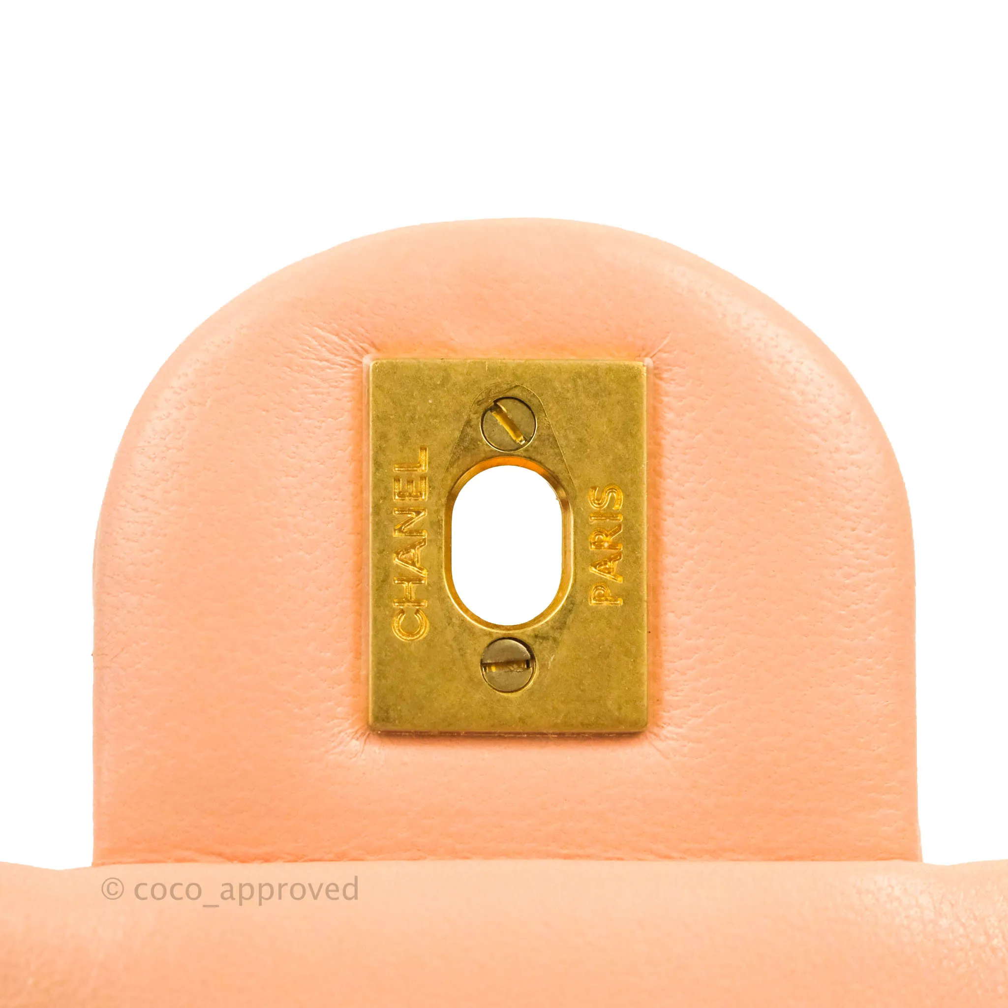 Chanel Pearl Crush Mini Square Quilted Peach Beige Lambskin Aged Gold Hardware