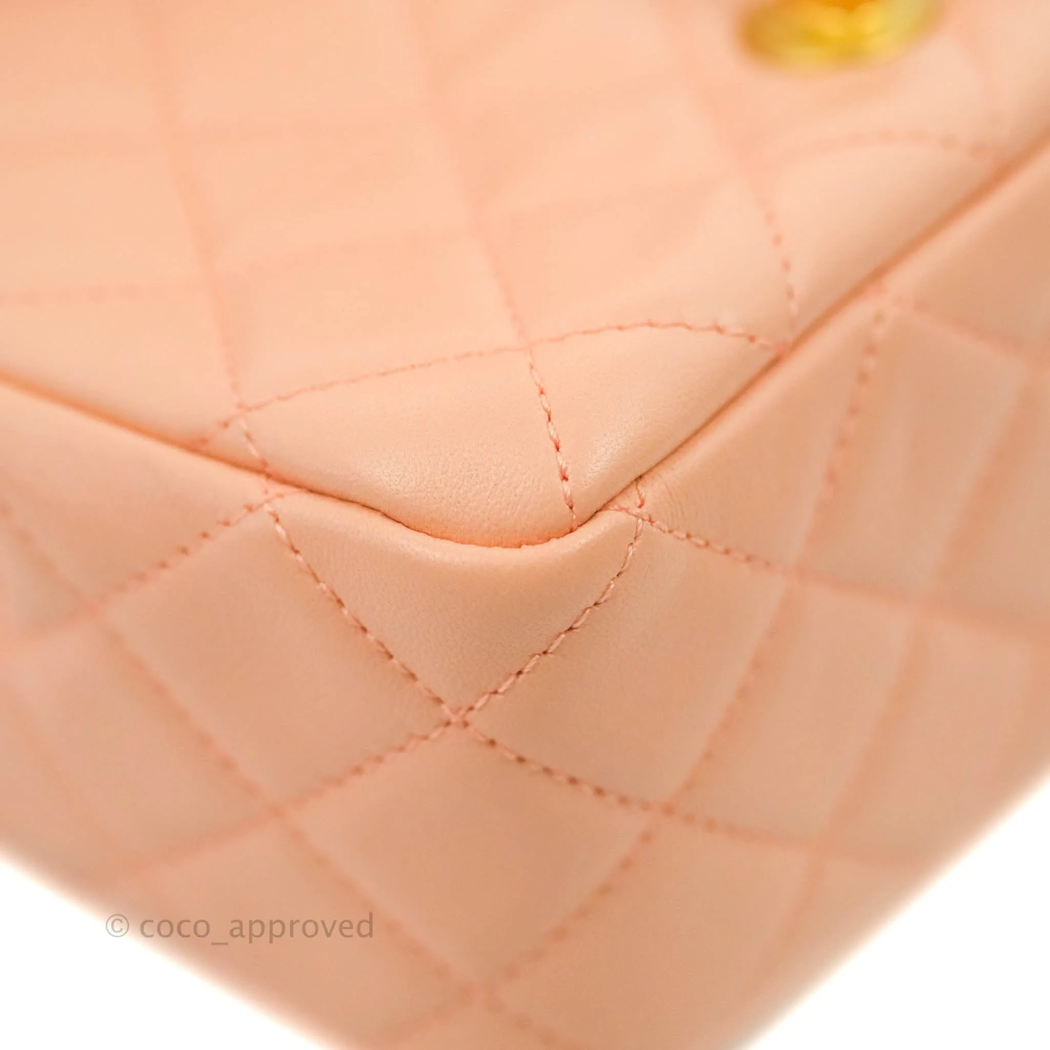 Chanel Pearl Crush Mini Square Quilted Peach Beige Lambskin Aged Gold Hardware