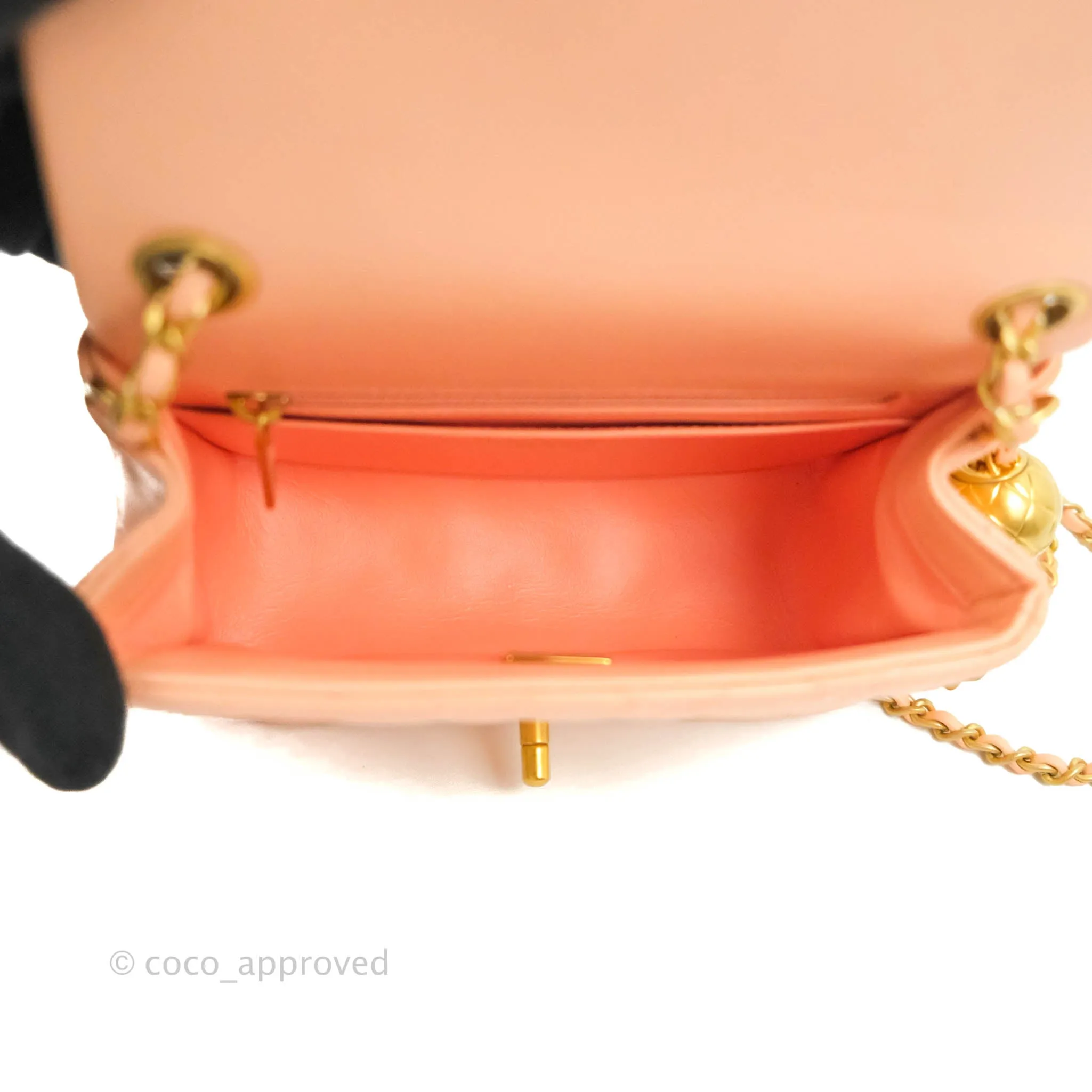 Chanel Pearl Crush Mini Square Quilted Peach Beige Lambskin Aged Gold Hardware