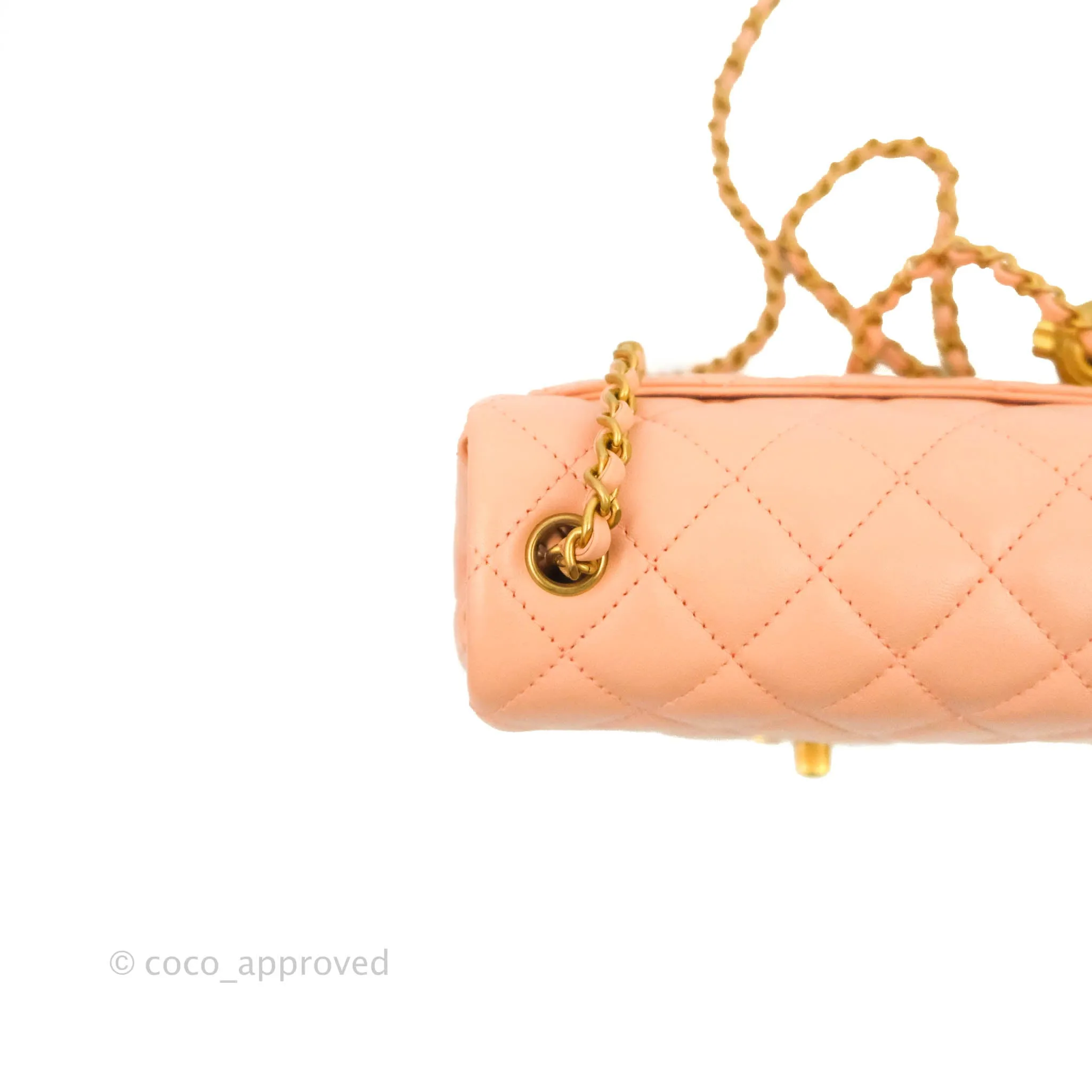 Chanel Pearl Crush Mini Square Quilted Peach Beige Lambskin Aged Gold Hardware
