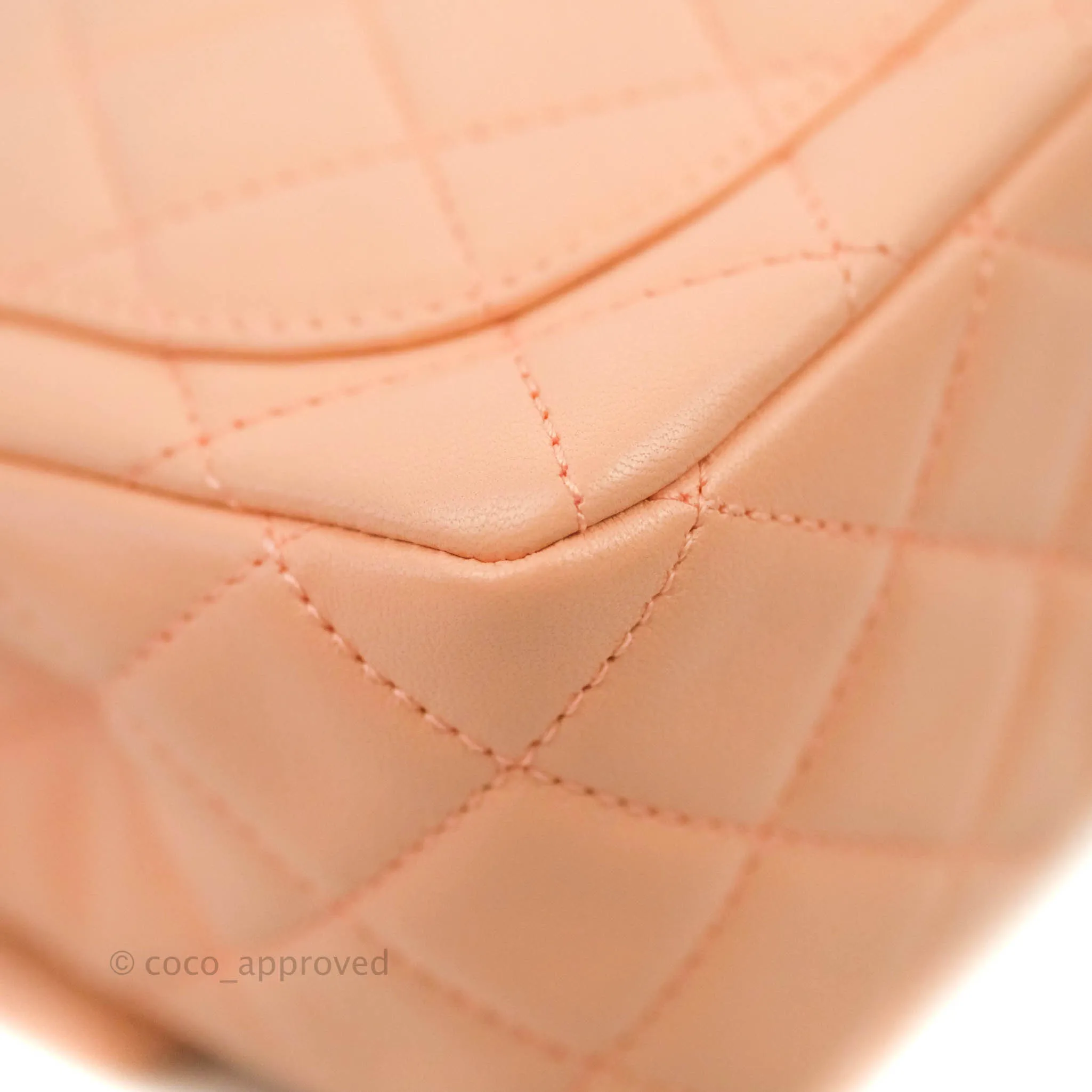 Chanel Pearl Crush Mini Square Quilted Peach Beige Lambskin Aged Gold Hardware
