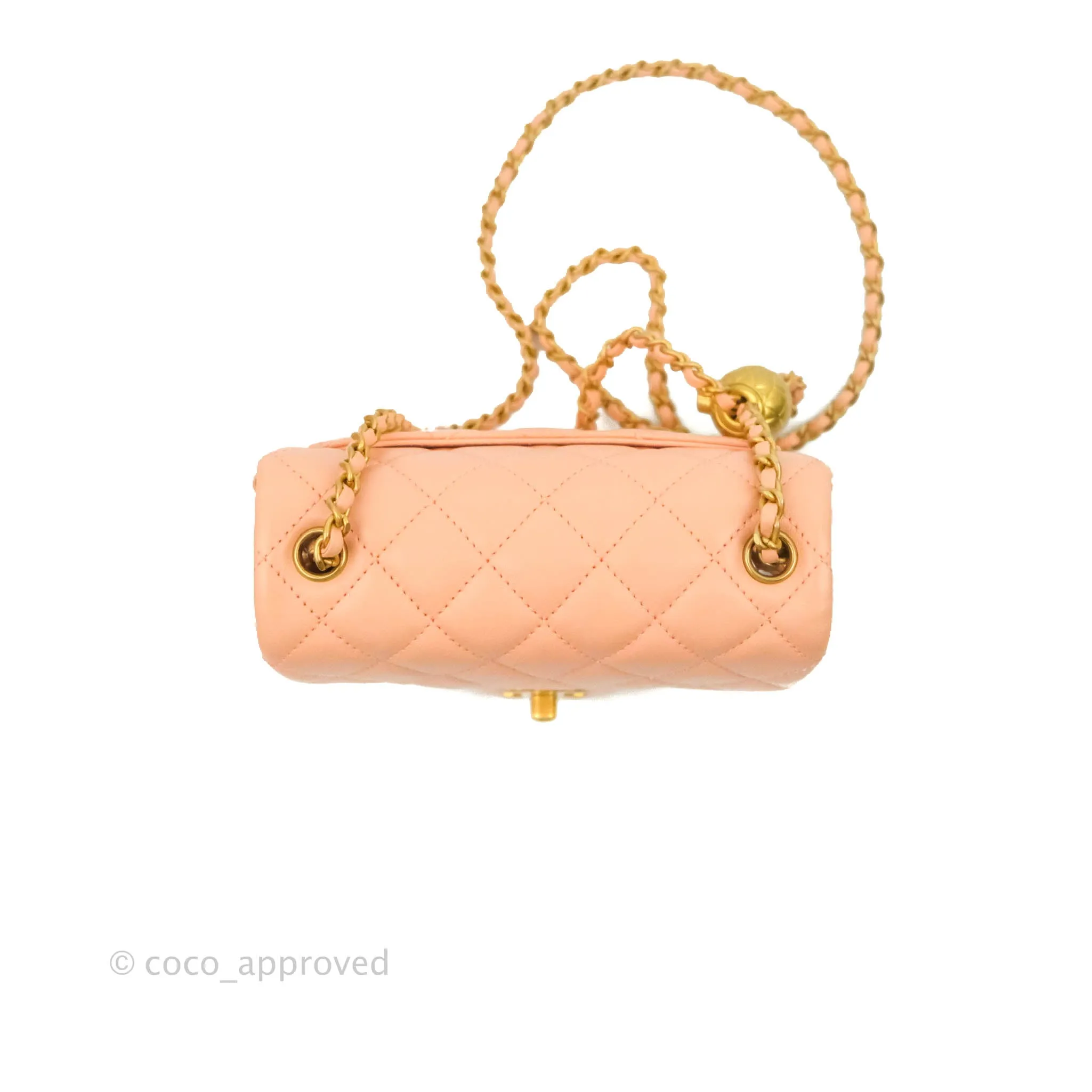 Chanel Pearl Crush Mini Square Quilted Peach Beige Lambskin Aged Gold Hardware