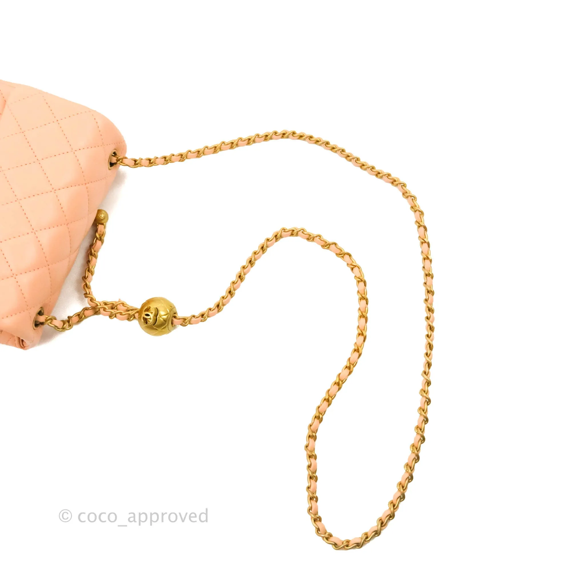 Chanel Pearl Crush Mini Square Quilted Peach Beige Lambskin Aged Gold Hardware