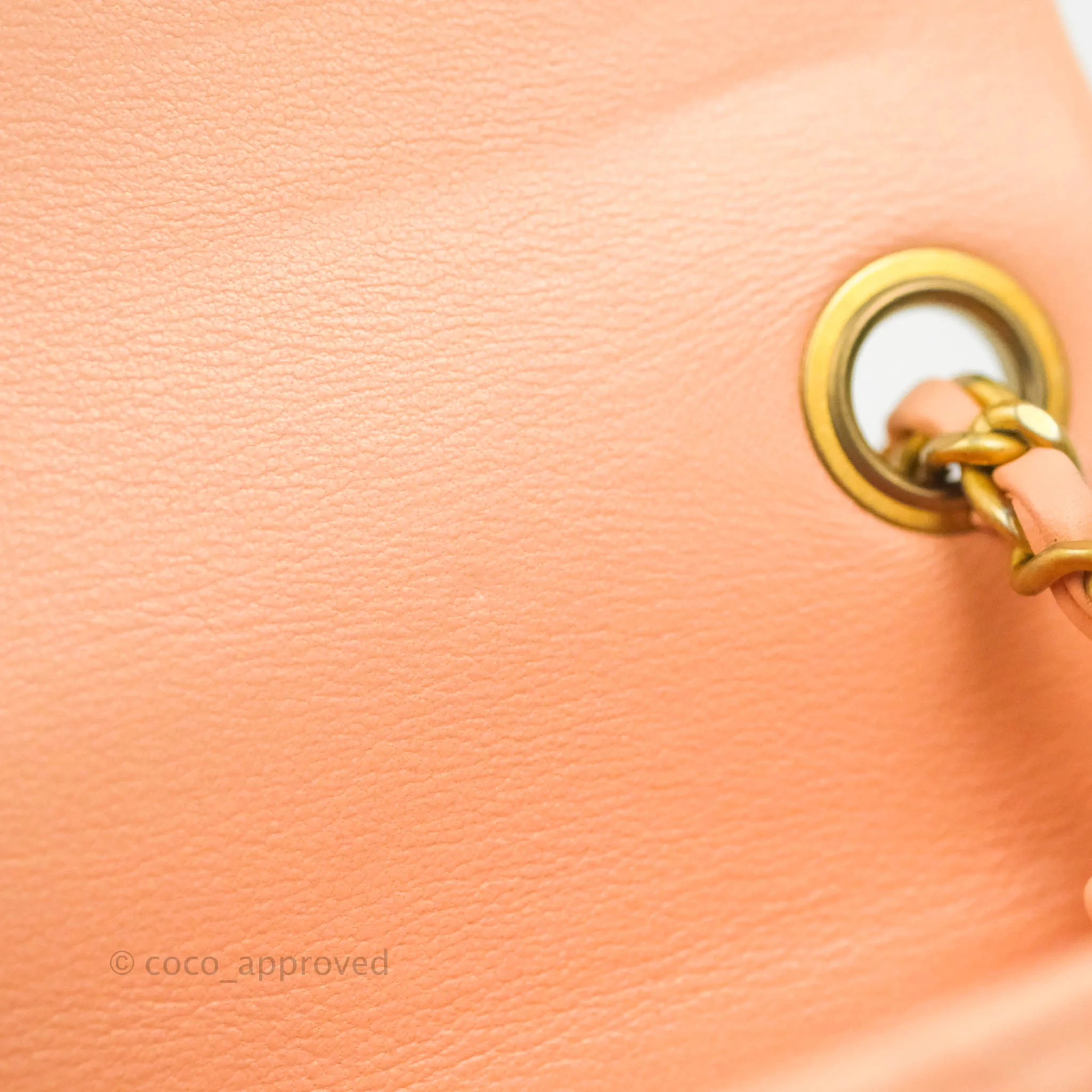 Chanel Pearl Crush Mini Square Quilted Peach Beige Lambskin Aged Gold Hardware