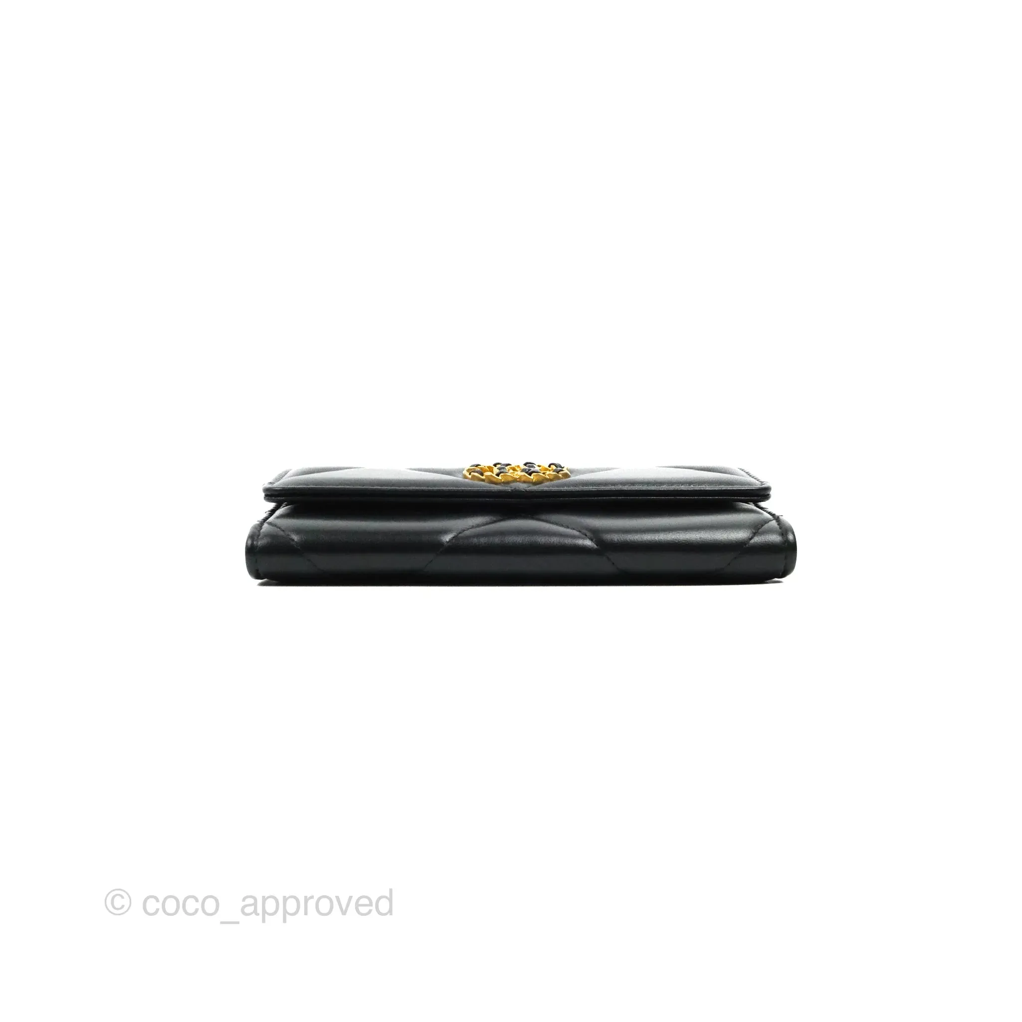Chanel Quilted 19 Flap Wallet Black Lambskin