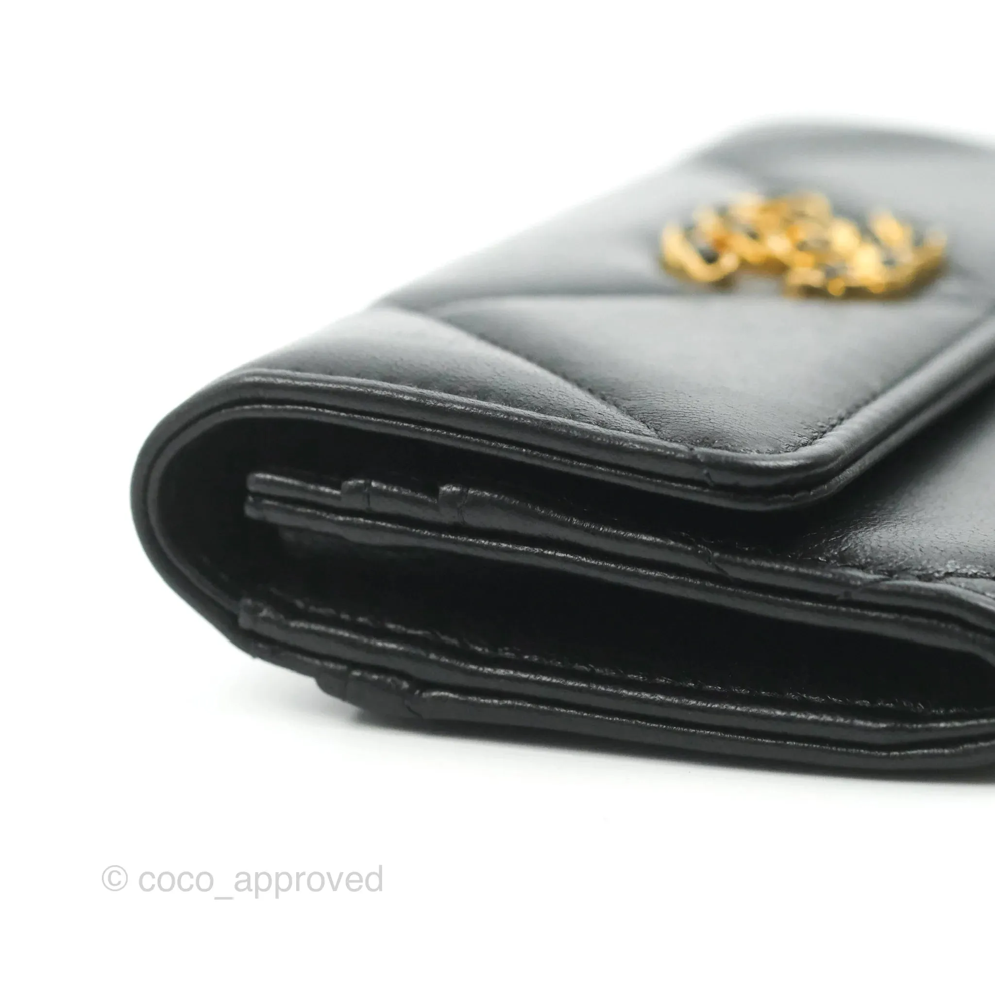 Chanel Quilted 19 Flap Wallet Black Lambskin