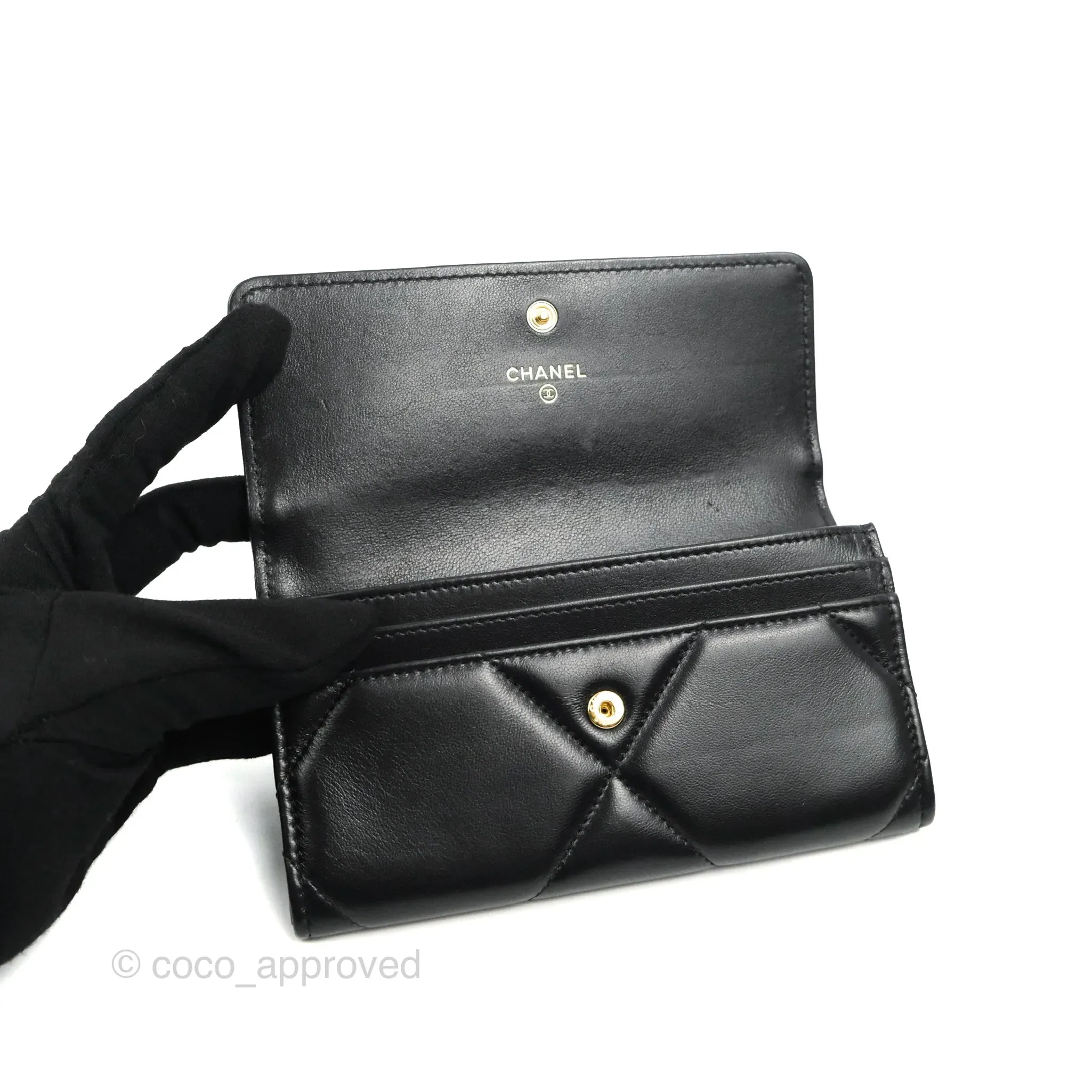 Chanel Quilted 19 Flap Wallet Black Lambskin