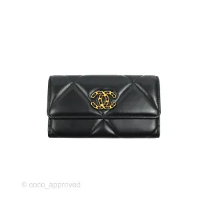 Chanel Quilted 19 Flap Wallet Black Lambskin