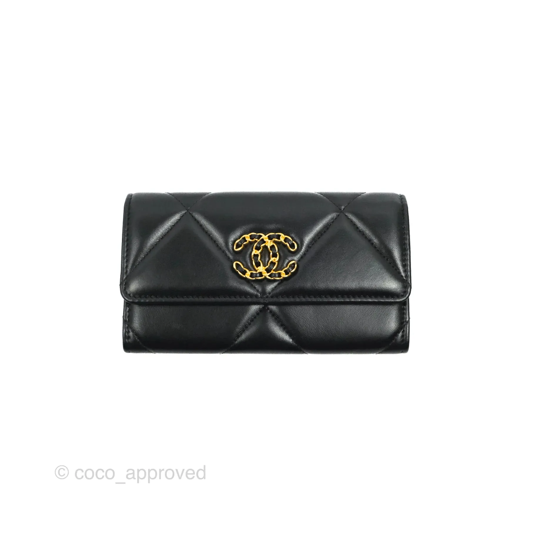 Chanel Quilted 19 Flap Wallet Black Lambskin